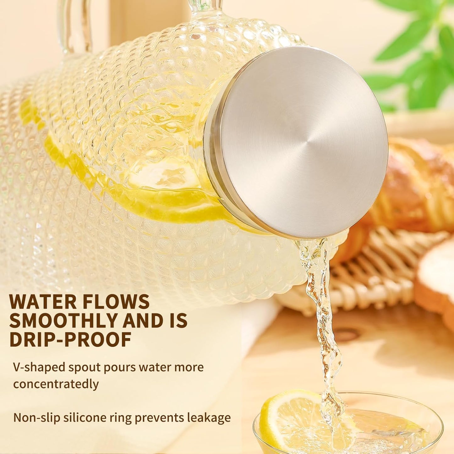 Glass Pitcher, 3.5L/118 oz Glass Water Pitcher with Lid and Spout, Heat/Cold Resistant Borosilicate Glass Water Carafe for Coffee, Juice and Homemade Beverage