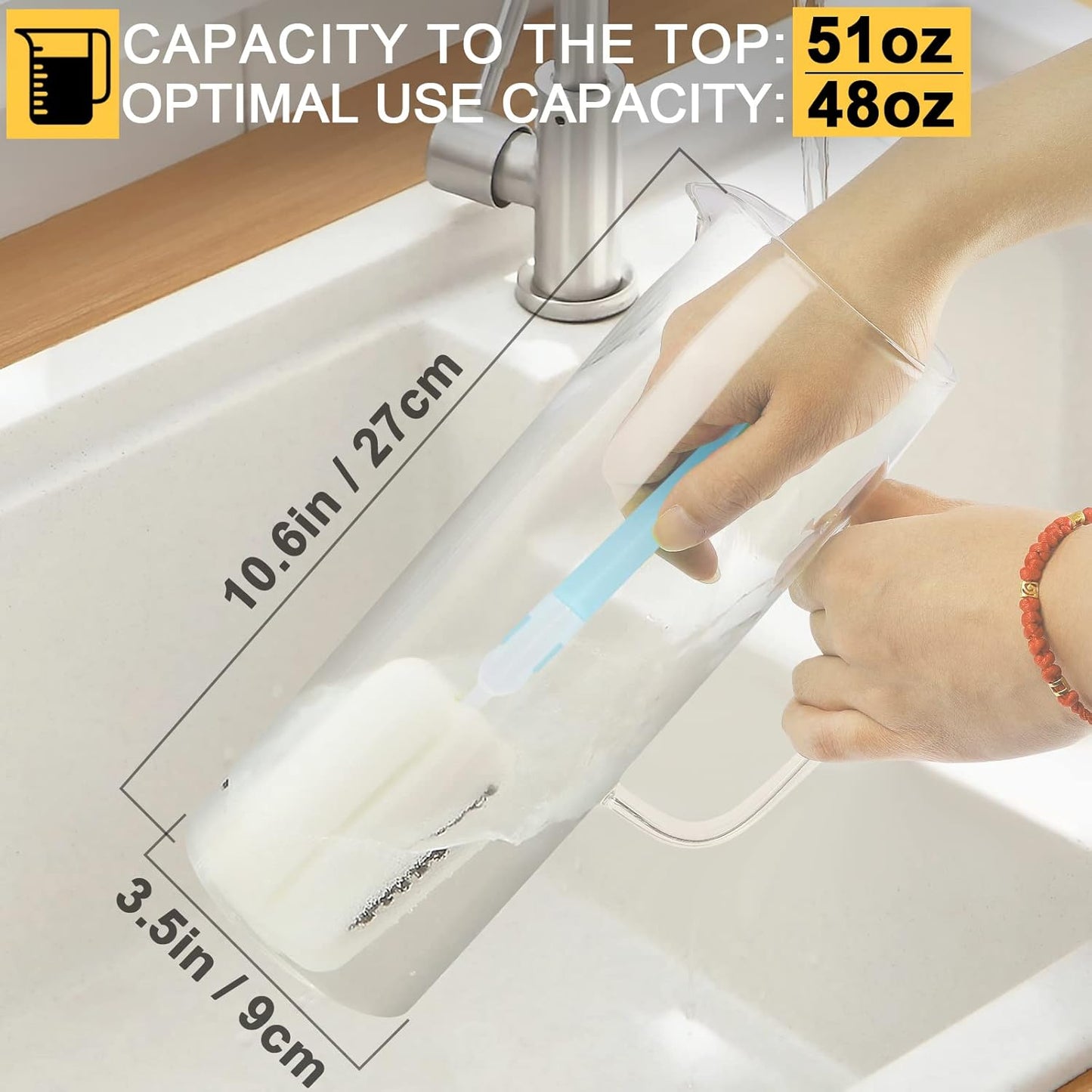 Yirilan Glass Pitcher, 1.5liter Glass Pitcher With Lid, Carafes and Pitchers, Iced Tea Pitcher, Water Carafe With Handle, Heat Resistant Borosilicate Glass Jug, Beverage Pitcher, Tea Jug With Brush