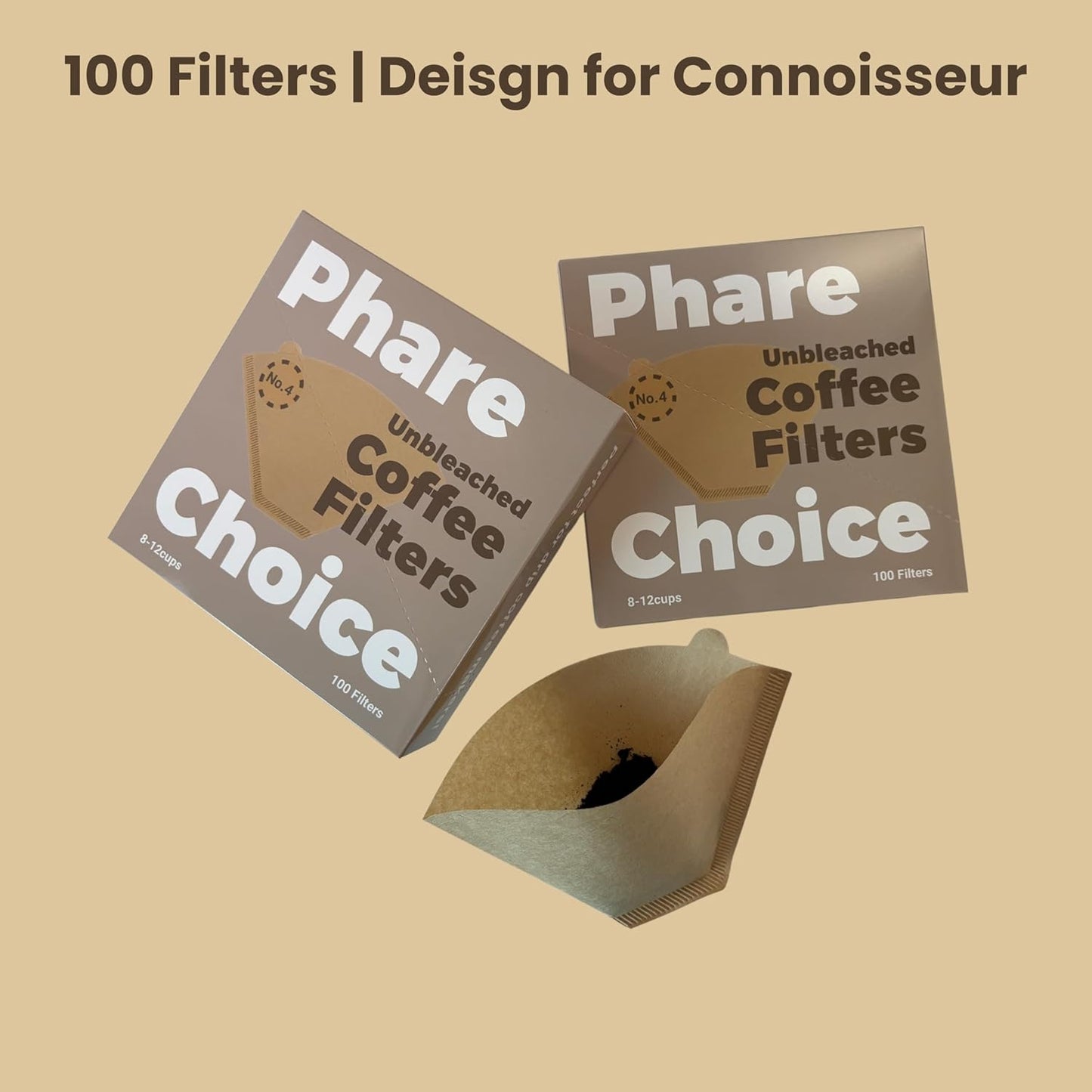 #4 Coffee Filters, 100 Count, Fits Ninja and Cuisinart 8-12 Cup Coffee Makers, Natural Unbleached Paper, No Blowout Design, Compatible with Pour Over Cones