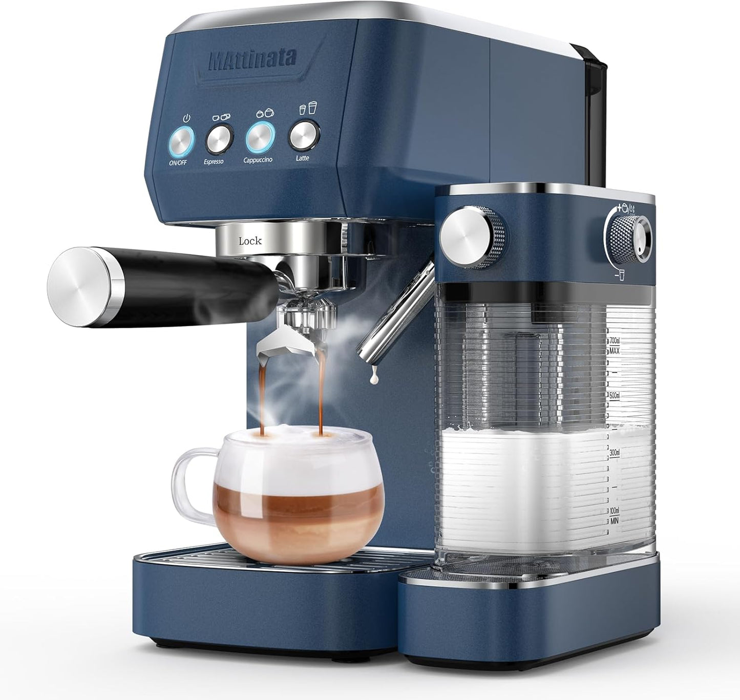 Cappuccino Machine 20 Bar, Professional Espresso Machines for Home and Office with Automatic Milk Frothering System, Barista Compact Latte Maker for Coffee Lovers, Stainless Steel-Blue