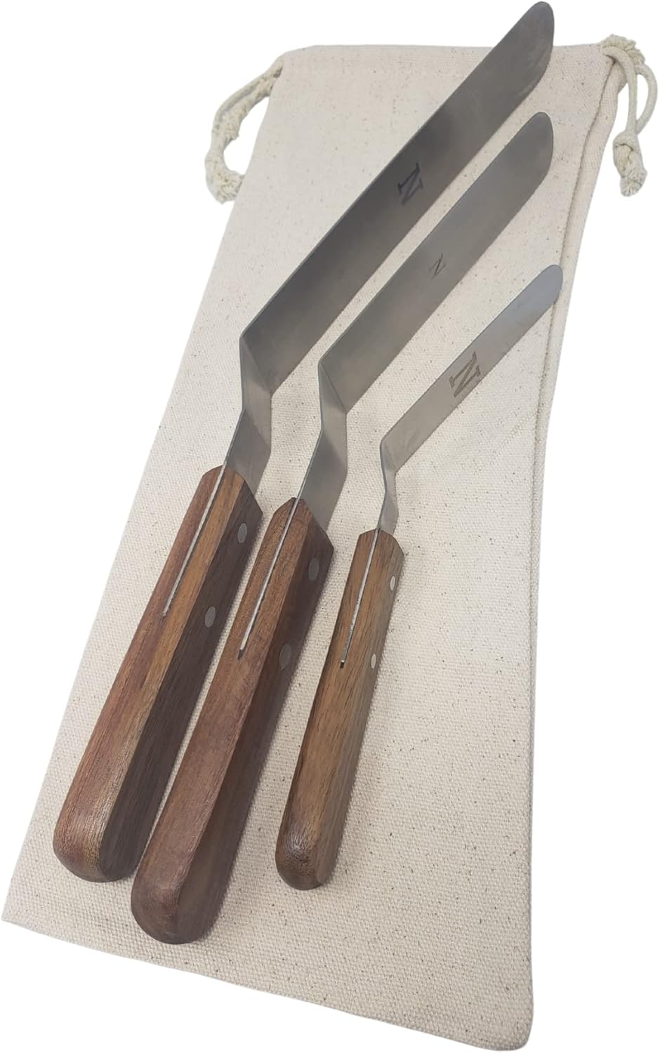 Offset Stainless Steel Spatula Set with Wood Handles and Storage/Gift Bag - Professional Cake Decorating Tools - 4", 6.5" & 8" Stainless Steel Offset Blade Cake Spatula Set