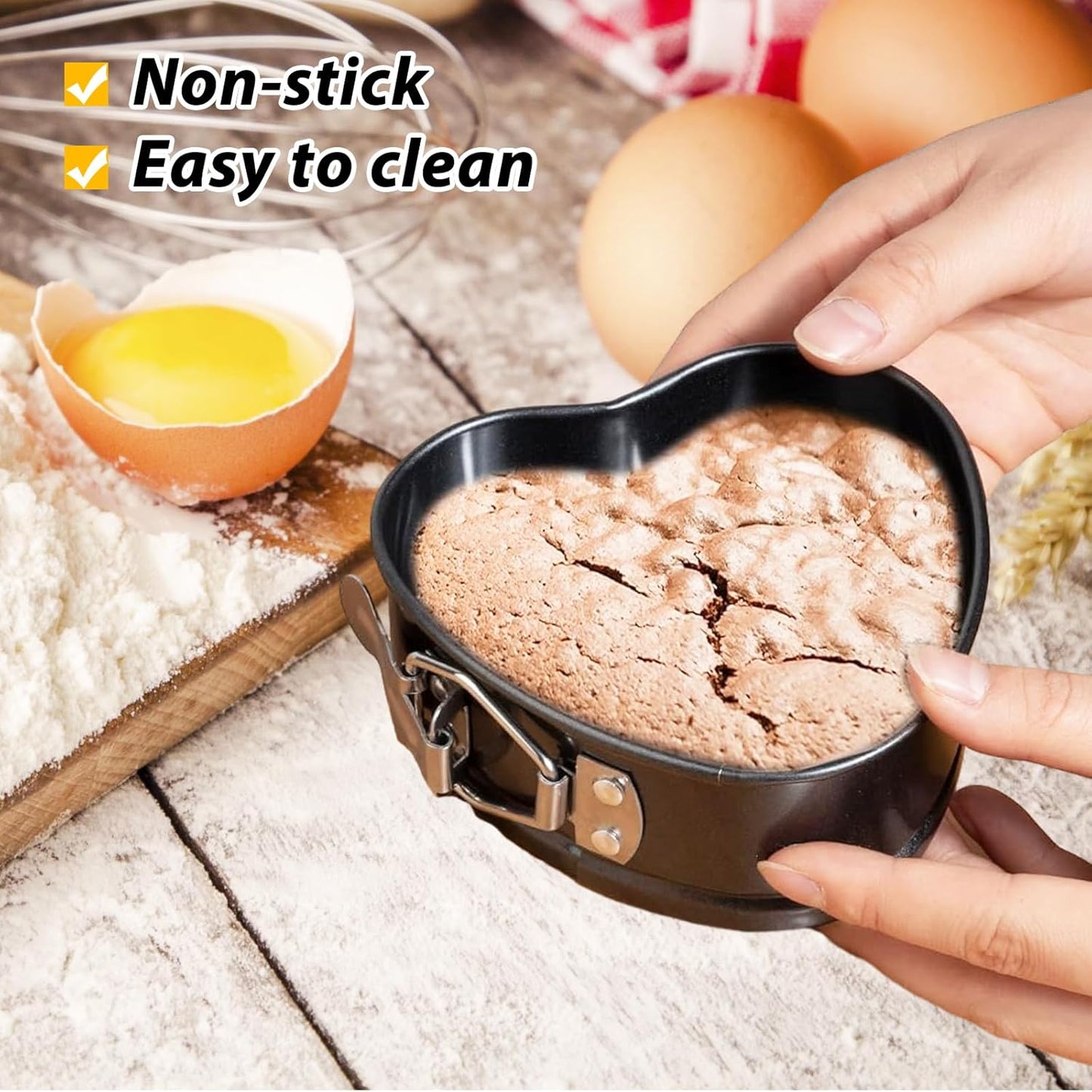 Springform Pan Set of 3 Heart Cake Pan, Heart Springform Pan with Removable Bottom, Springform Cake Pans Non-stick Bakeware for Cheesecakes, Pizza, and Quiches (7, 7.8, 8.6 inch)