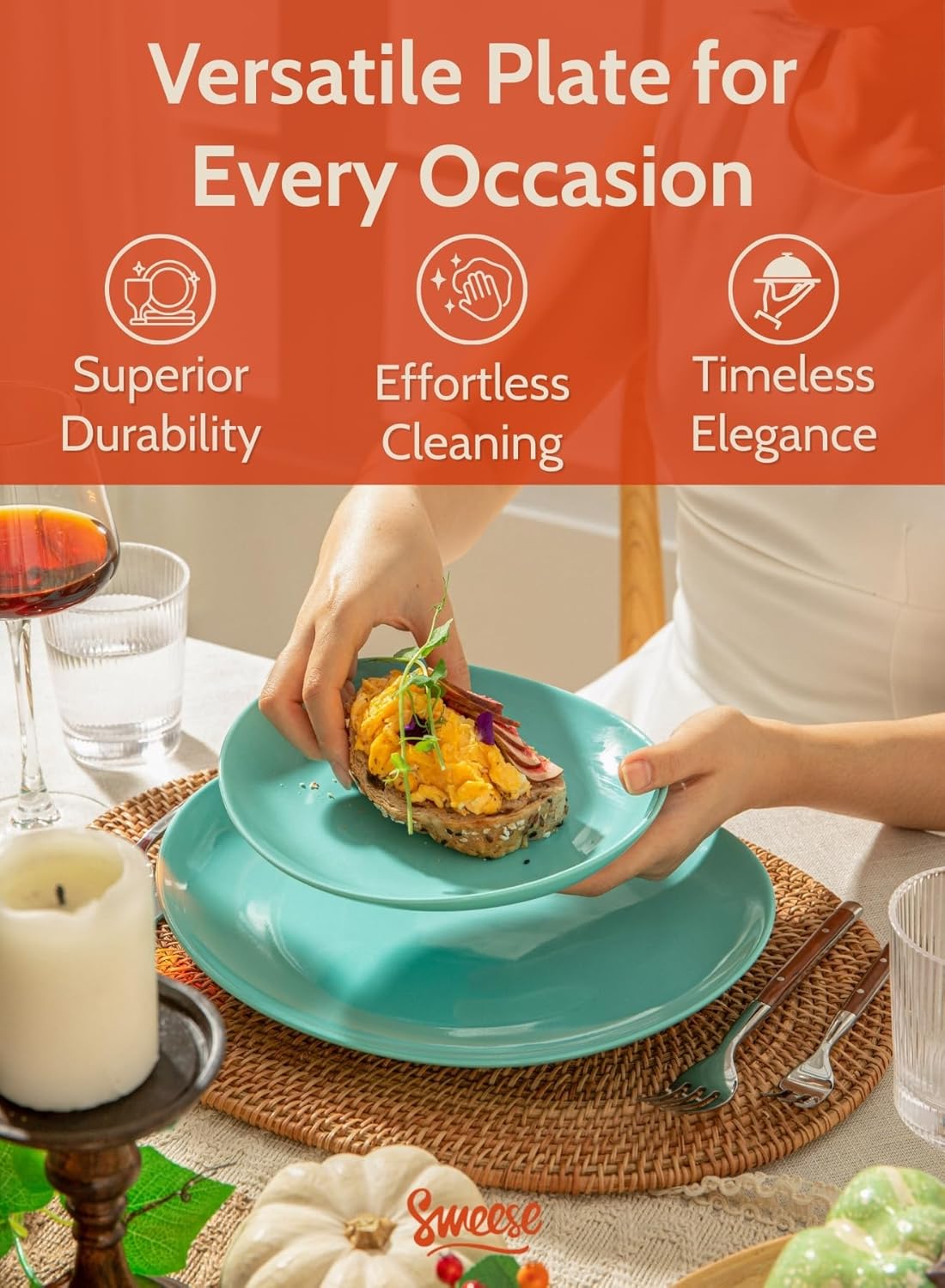 Sweese Porcelain Dessert Plates - 7.8 Inch Salad Plates, Small Appetizer Plates Set of 6 - Dishwasher, Microwave, Oven Safe - Azure Dreamscape Color