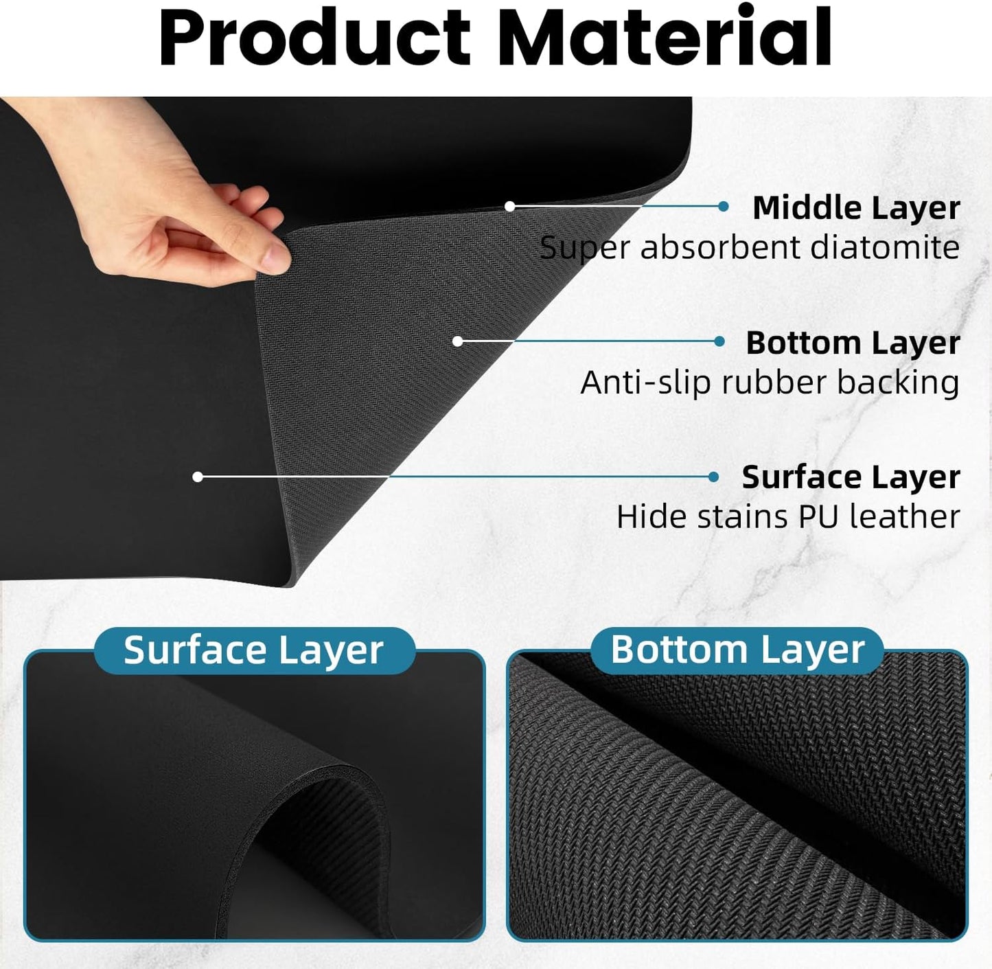 PoYang 17"x12" Coffee Mat Small, Coffee Bar Accessories for Countertop, Absorbent Dish Drying Mat, Anti-Slip and Hide Stain Pad for Espresso Machine, Espresso Maker and Kitchen Counter, Black