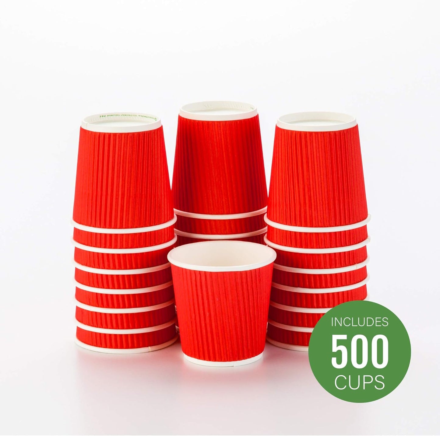 500-CT Disposable Red 4-OZ Hot Beverage Cups with Ripple Wall Design: No Need for Sleeves - Perfect for Cafes - Eco-Friendly Recyclable Paper - Insulated - Wholesale Takeout Coffee Cup
