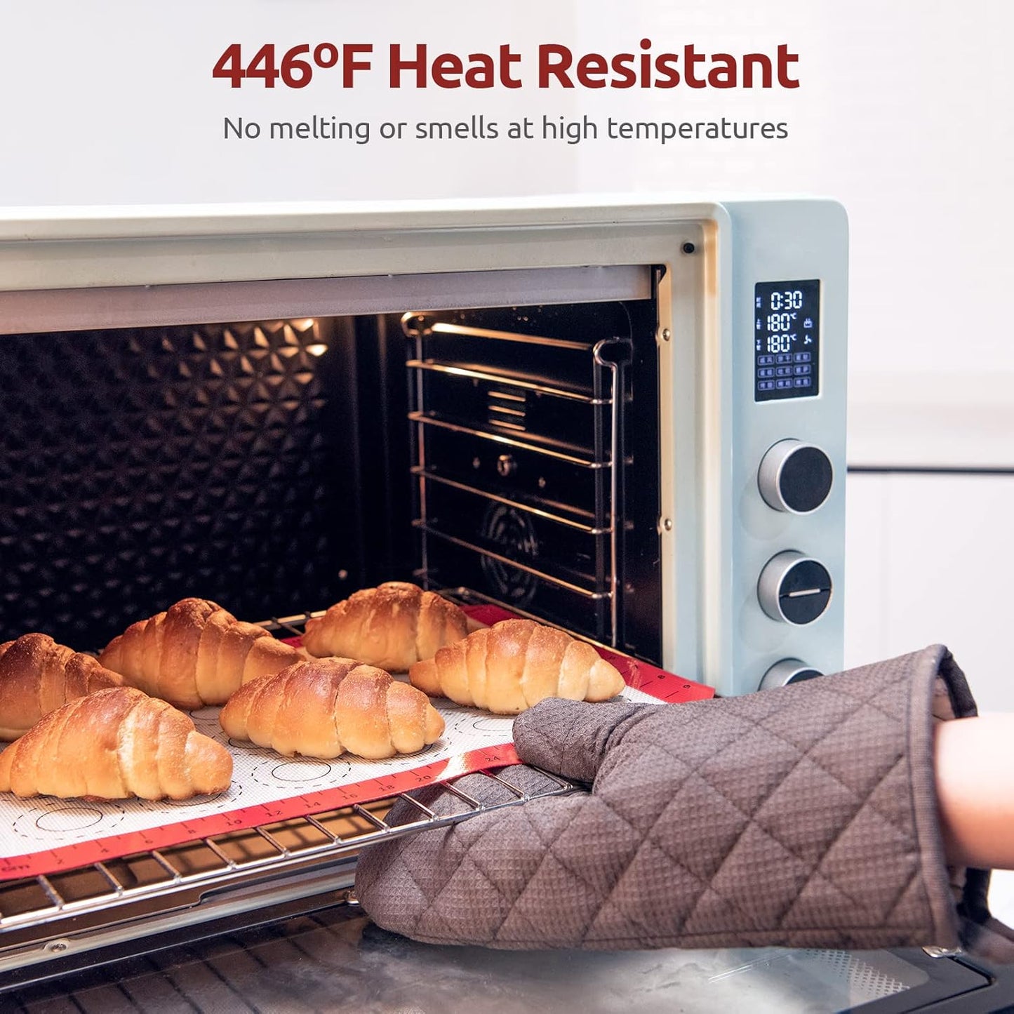 446ºF Heat Resistant Macaron Mat: U-Taste 14.17x9.44in Non Stick Silicone Baking Mat, Reusable Cookies Pastry Sheet Liner with Edge Enhancement & Circle Measurement for Cake Pan (Red)