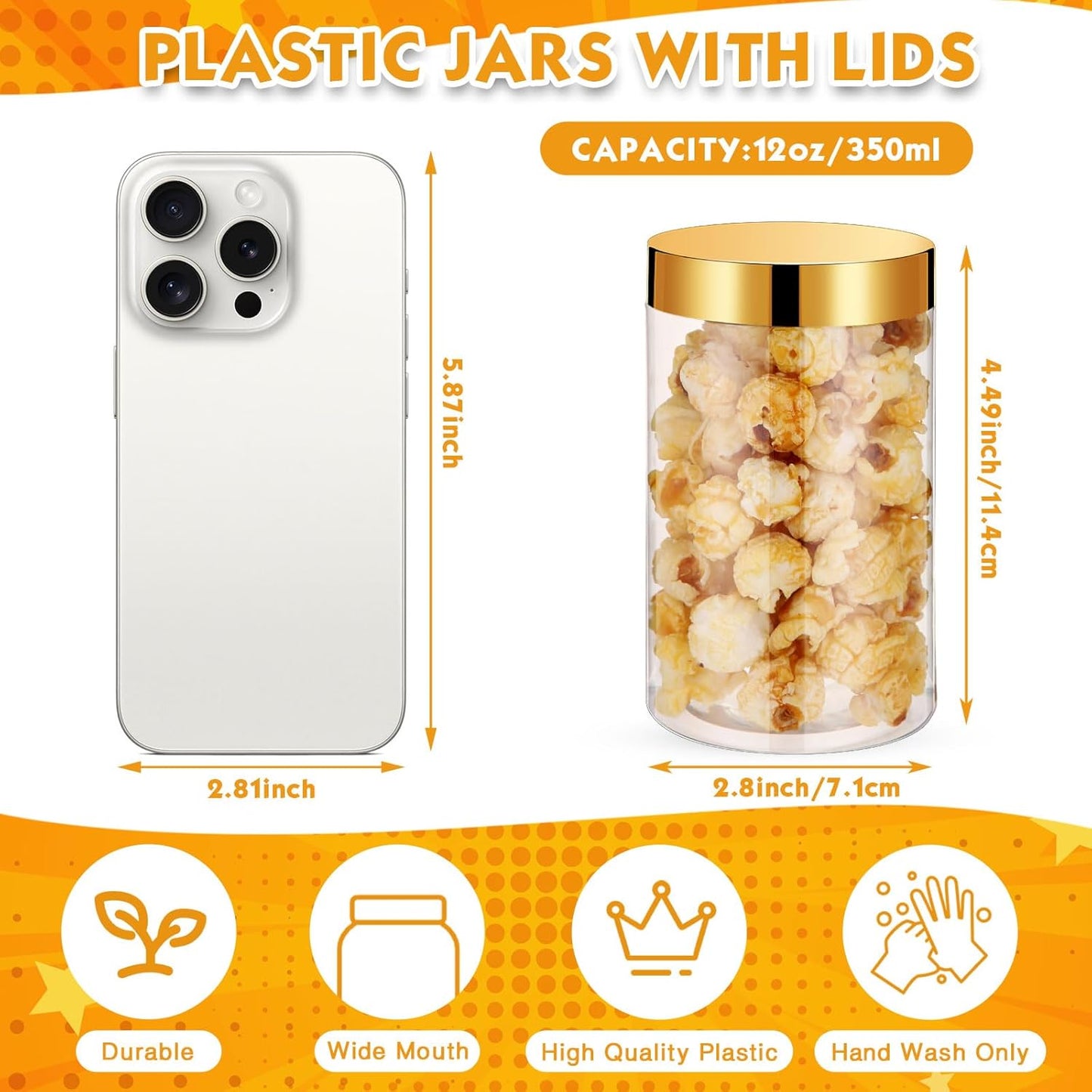 Patelai 4 Pieces Round Wide-mouth Leak Proof Plastic Container Jars with Lids for Travel Storage Makeup Beauty Products Face Creams Oils Salves Ointments DIY Making(12 Ounce,Gold)