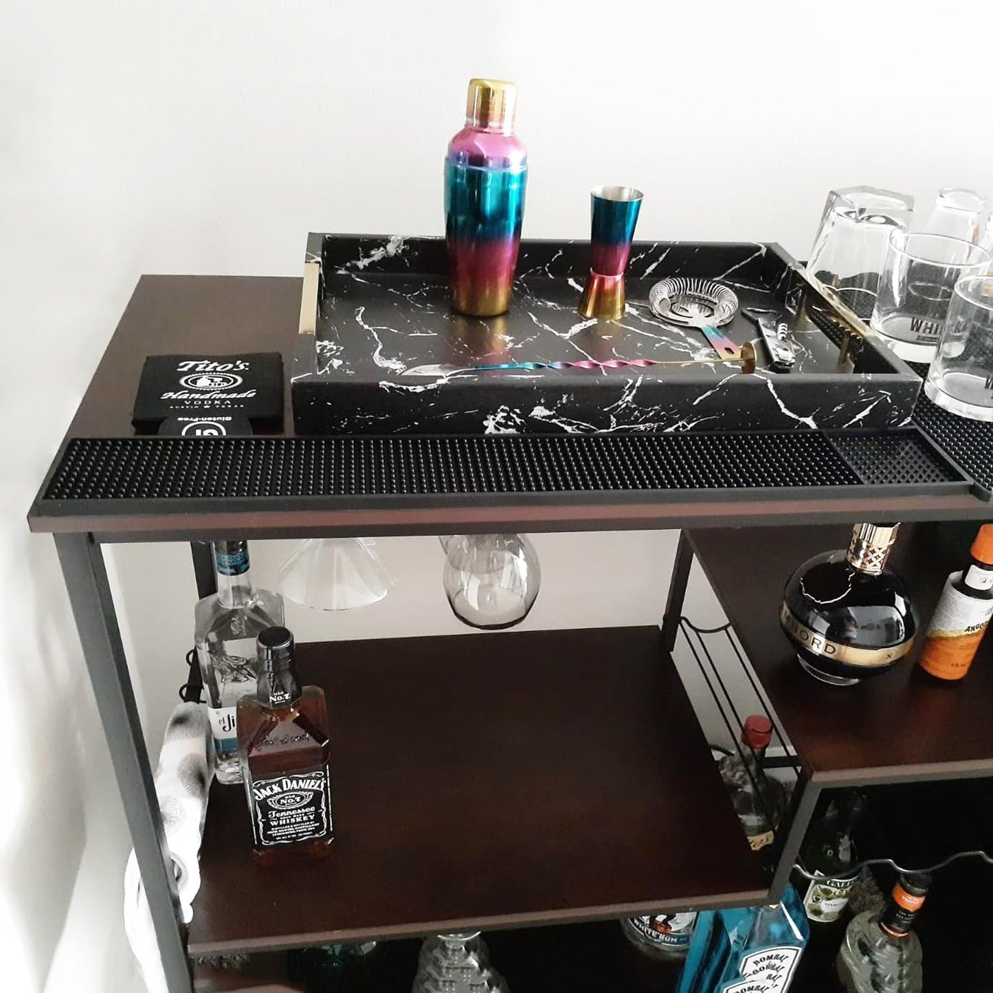 6 Pack Rubber Bar Mats, 24" x 3.15", Black Bar Service Spill Mat for Countertop Bartending, Efficient and Stylish Solution