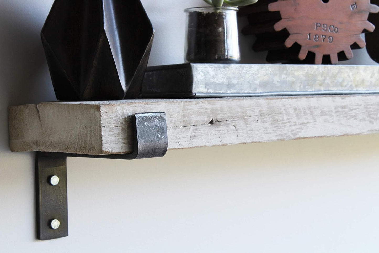 Urban Legacy Accent Shelves | Reclaimed Barn Plank | Set of 2 with Full Brackets (White Wash 36" x 4.5" x 2")