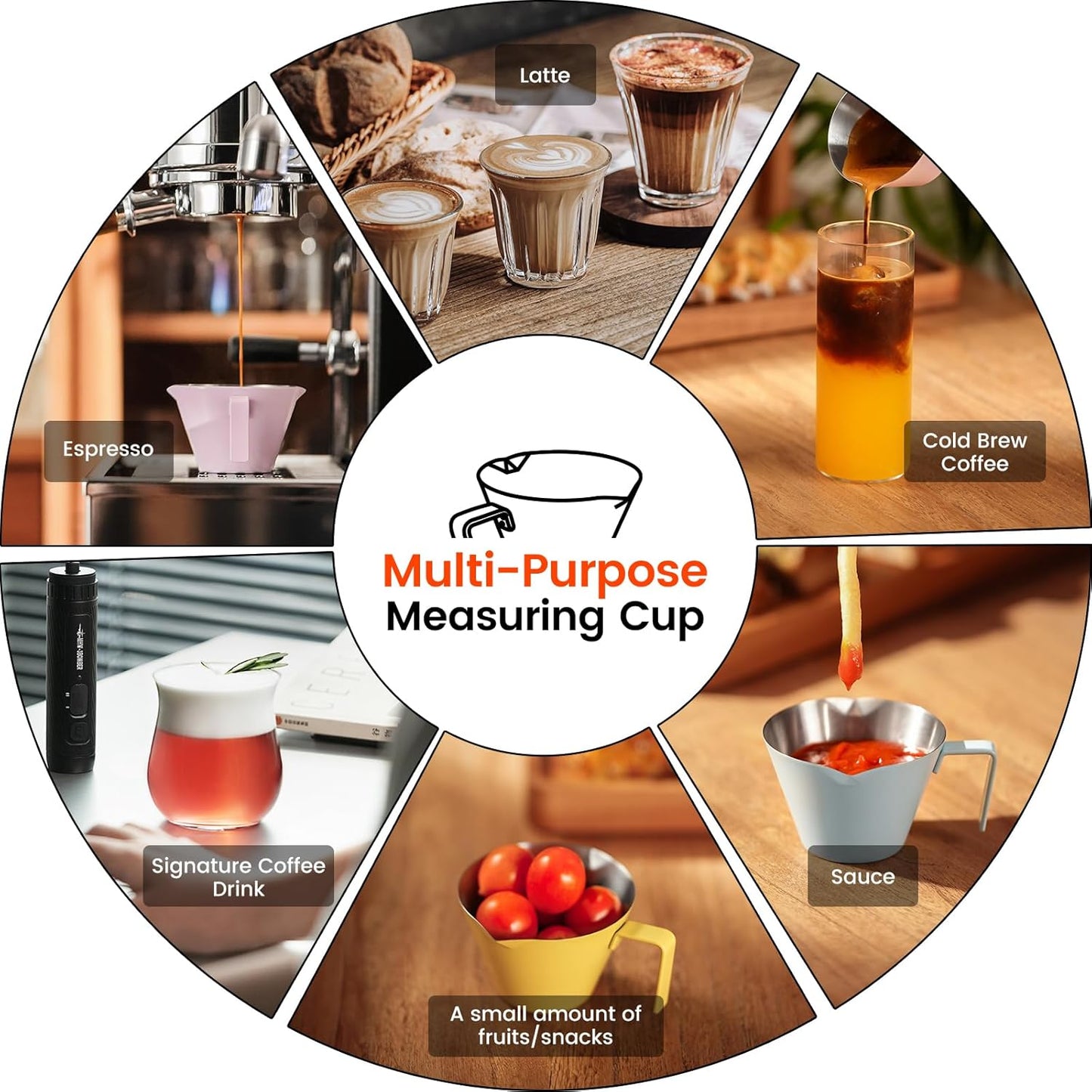 MHW-3BOMBER Espresso Measuring Cups, Double Spouts Stainless Steel Espresso Pour Cup, Espresso Shot Cups with Handle Scale, Metal Measuring Cups with V-Shaped Mouth, 3.4OZ/100ML Silver G5146BL-OS