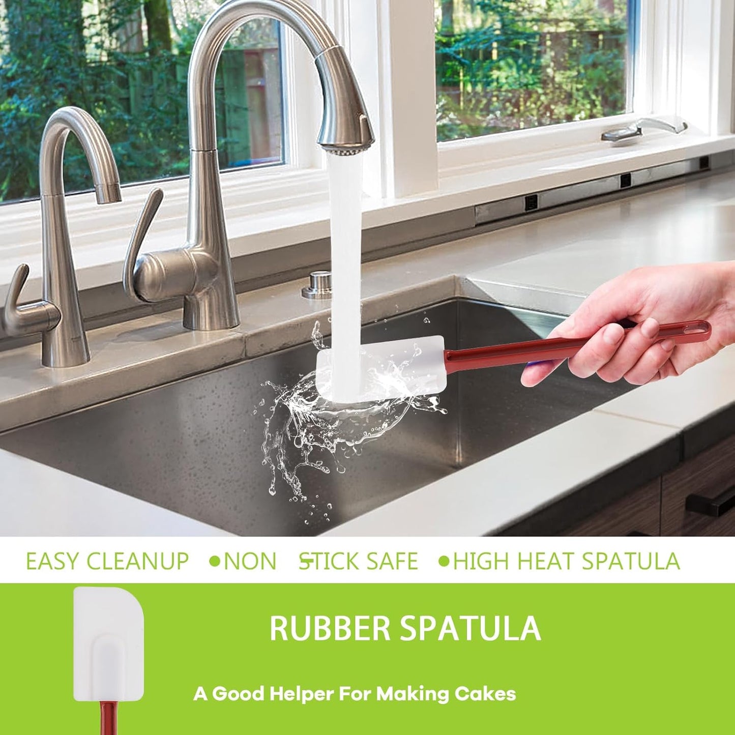 Silicone Rubber Spatula Set of 3, High Heat Commercial Spatula 16 Inch for Cooking (3 Scrapers)