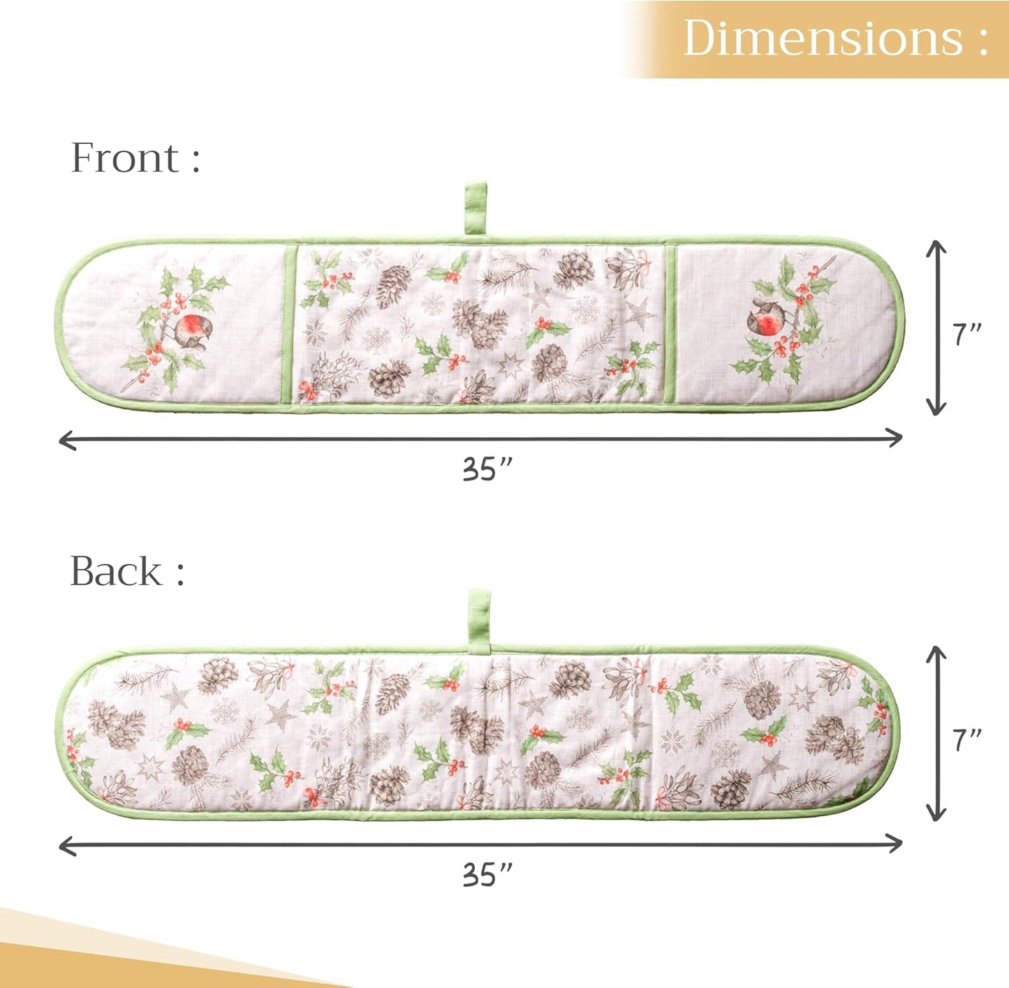 Maison d' Hermine Double Oven Mitts 100% Cotton 7"x35" Double Oven Mitt Heat Resistant BBQ Cooking Gloves with Loop, Baking, Grilling, Home, Kitchen, Handling Hot Pans (Christmas Dew)