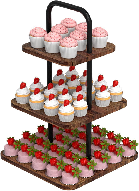 Cupcake Stand, 3-Tier Dessert Stand for 32 Cupcakes, Wood & Metal Tower Display Premium Holder Dessert Tree Tower for Wedding Graduation Birthday Christmas Party, Serving Tray