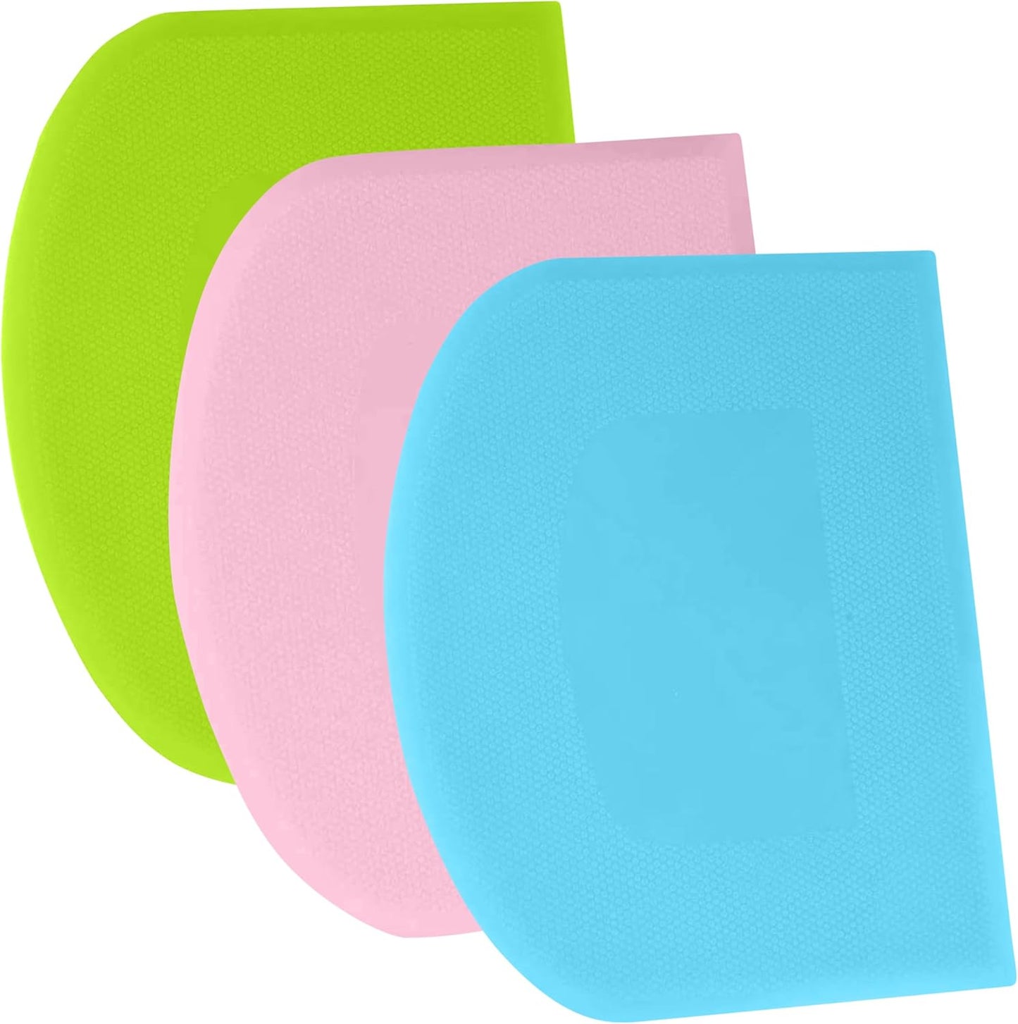 SURDOCA Dough Scraper Bench Scraper - 3P 4.7x3.7" Plastic Flexible Bowl Scraper, Sharp Edge & Angles Cake Scraper. Non-Slip Bakeware Decorating Tools Sculpting & Modeling Tools - Pink+Blue+Green