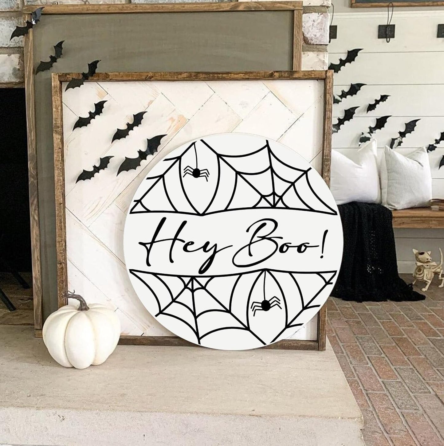 Halloween Stencils for Painting 12inch Large Reusable Halloween Stencil for Door Hanger Round Skeleton Ghost Boo Templates for Wood Walls Windows Door Mat Fabric