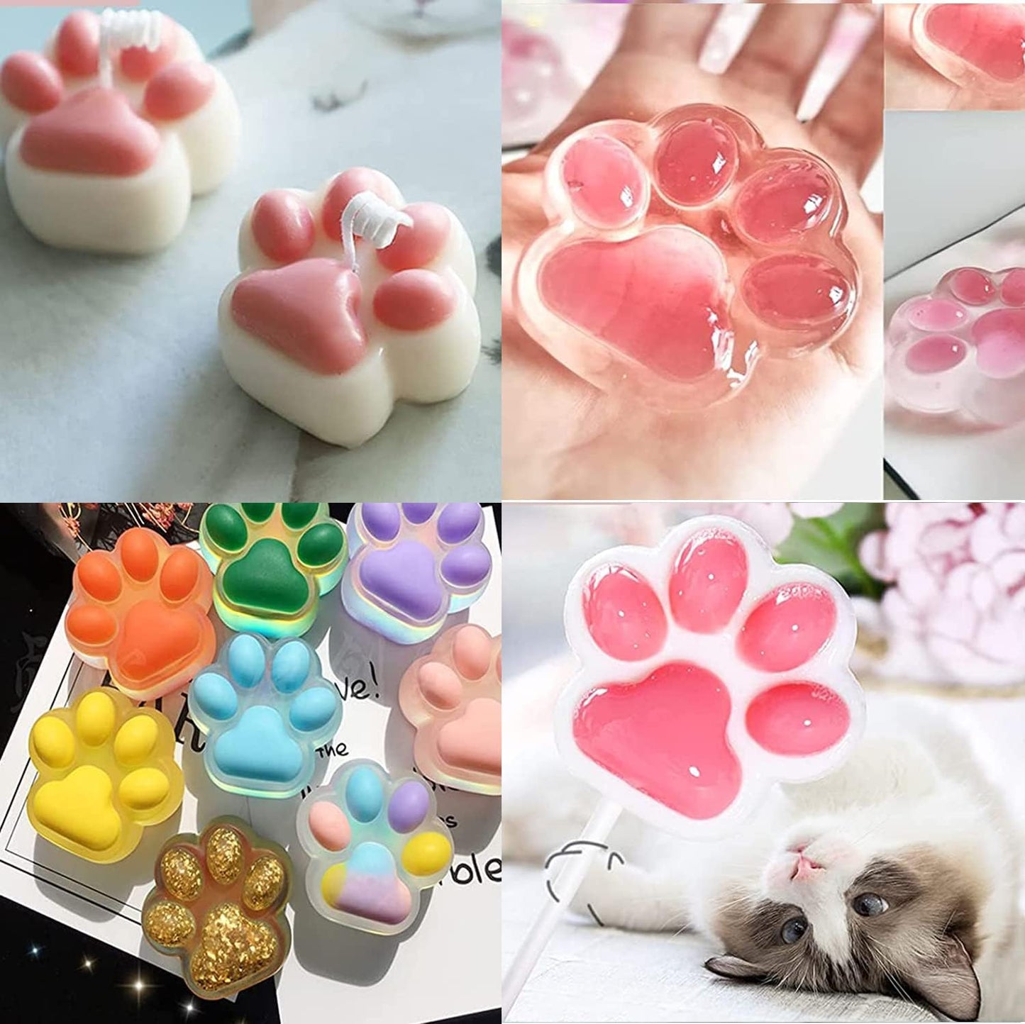 Puppy Dog Paw and Bone Silicone Molds, 2-in-1 and 6-in-a-row Dog Paw Molds,Non-Stick Food Grade,for Chocolate, Candy, Pudding, Jelly, Dog Treats-Set of 6 Pcs