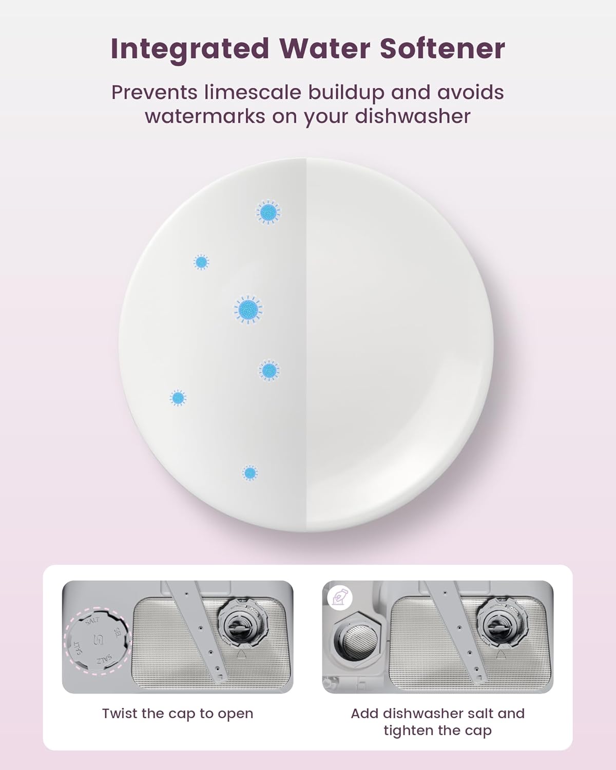 HAVA Countertop Dishwasher with Water Softener and Enhanced Energy Efficiency, Portable Dishwasher with 8 Wash Programs, Child Lock & Delayed Start Function, No Installation Needed - Misty Lilac