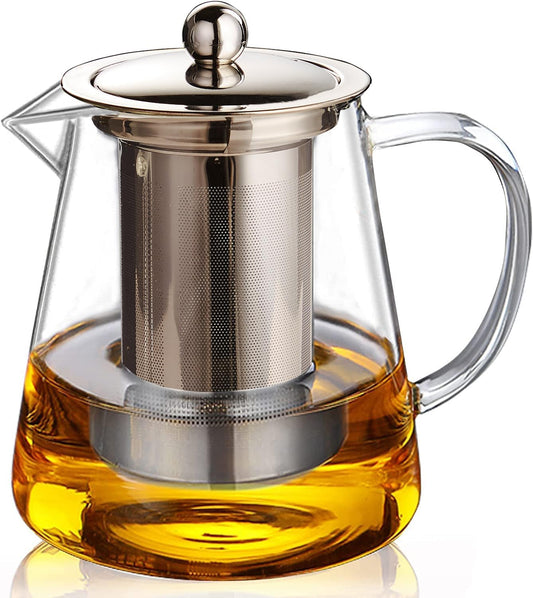 Glass Teapot (25oz/750ml) MJZQCD with Removable Stainless Steel Infuser,Glass Tea Pot transparent Stovetop tea Kettle,Blooming and Loose Leaf Tea Maker,Microwave & Dishwasher Safe