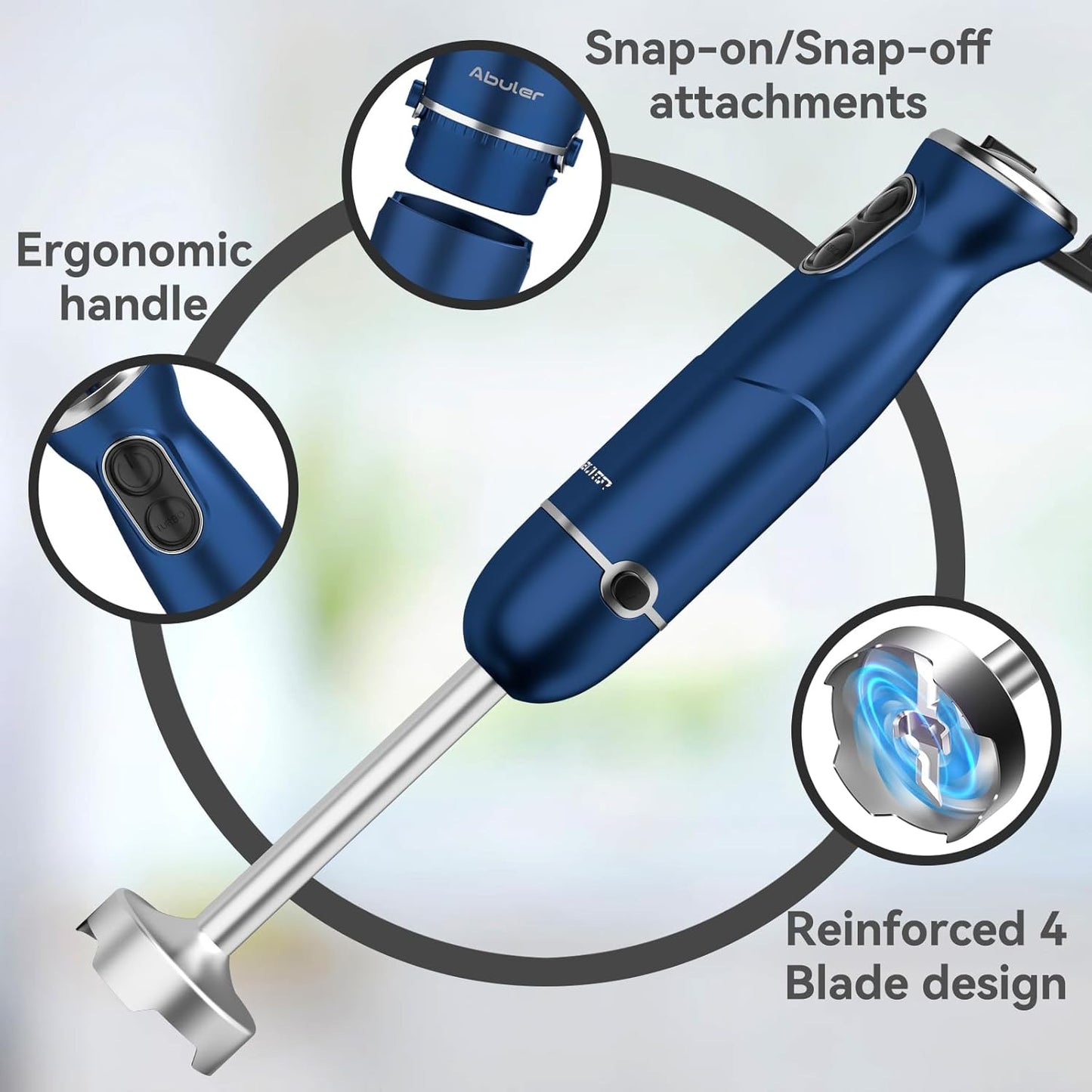 Immersion Blender Handheld 5 in 1 Hand Blender, 1000W Hand Mixer Stick, BPA-Free 12 Speed Handheld Blender 304 Stainless, Beaker, Chopper, Whisk and Milk Frother, Soup, Smoothies, Baby Food, Sauce