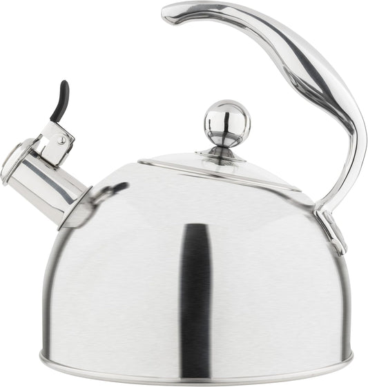 Viking 3-Ply Stainless Steel Tea Kettle, 2.6 Quart Stovetop Hot Water Pot with Tempered Glass Lid, Ergonomic Handle, Induction Ready, Satin Silver