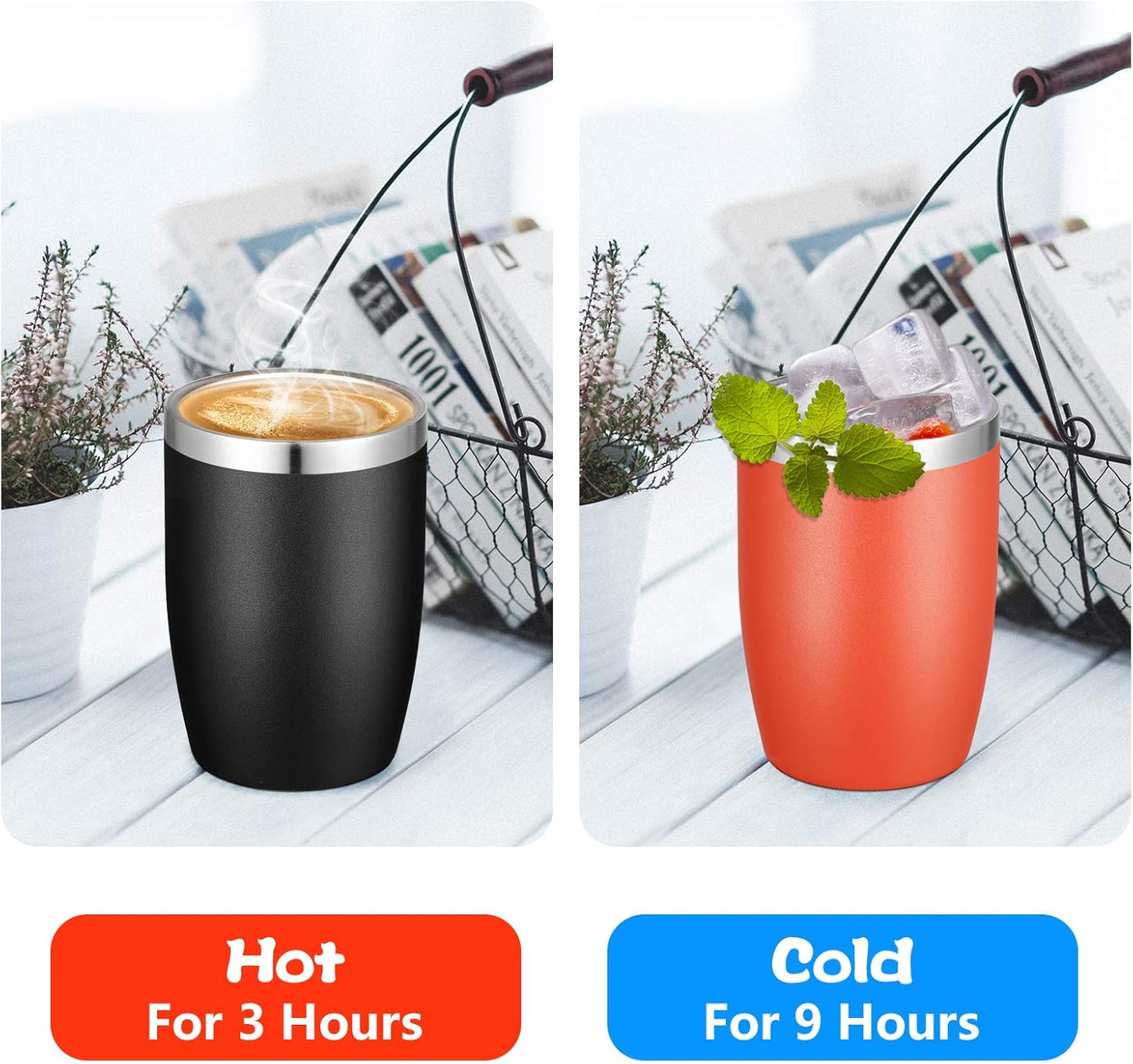 VEGOND Stainless Steel 12 oz Tumblers bulk Vacuum Insulated Double Wall Travel Tumbler with Lid and Straw Reusable Tumbler, Black 1 Pack