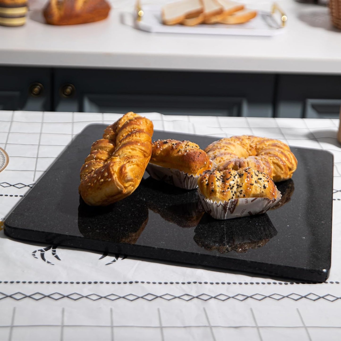 Granite Cutting Board, Marble Slab Pastry Board With Non-Slip Feet For Baking, Cheese, Charcuterie, Chocolate, 16x16 Inch, 1 Piece