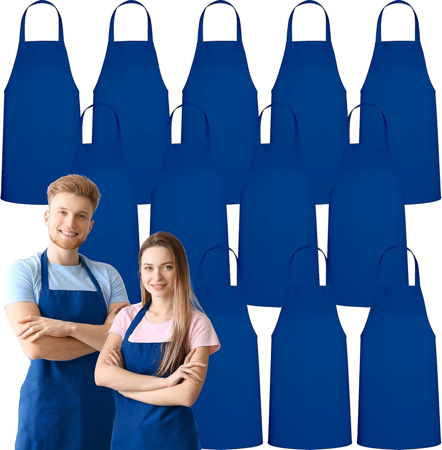 GREEN LIFESTYLE 12 Pack Professional Chef Apron – Grilling Aprons for Men, Waterproof Cooking Apron for BBQ, Work or Restaurant Use, Kitchen Aprons for Women – Royal Blue, No Pockets