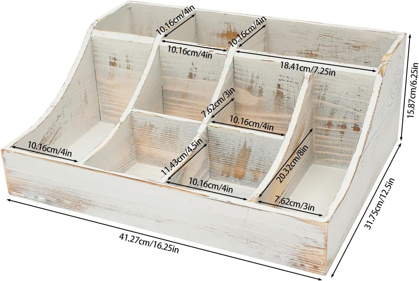 Coffee Bar Organizer for Countertop, Wooden Condiment Organizer Coffee Station Organizer Coffee Cup Syrup Pod Holder, Coffee Bar Organizer for Home Office Cafe, 9 Compartment, White