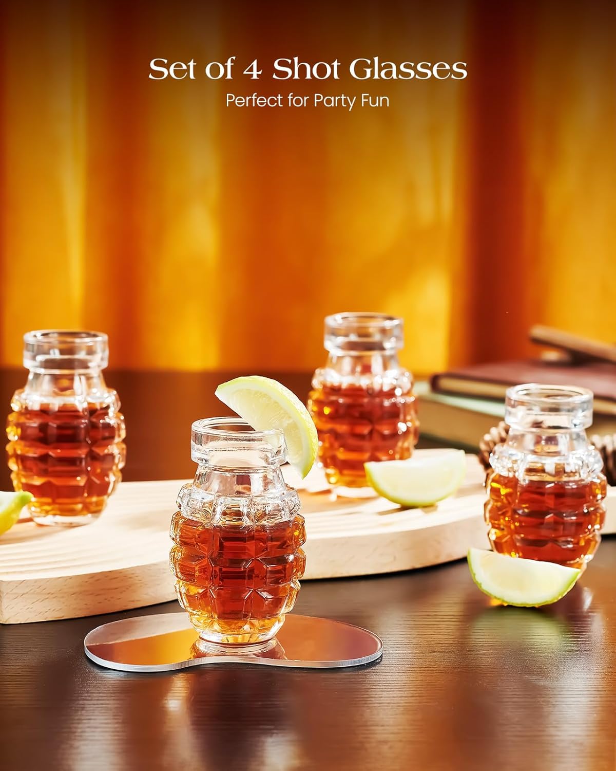 Kollea Bartender Kit, Grenade Shaped Shot Glass Set of 6, Cool Shot Cups with Heavy Base for Tequila, Military Birthday Gifts for Men Father, Party Men Cave Decor, Liquid Measuring Cups, Whiskey Grail