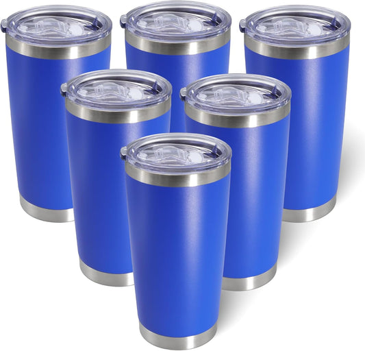 20oz Tumbler Bulk Stainless Steel Tumblers with Lid Vacuum Insulated Double Wall Travel Coffee Mug Powder Coated Tumbler Cup for Hot and Cold Drinks(Dark Blue, 6 pack)