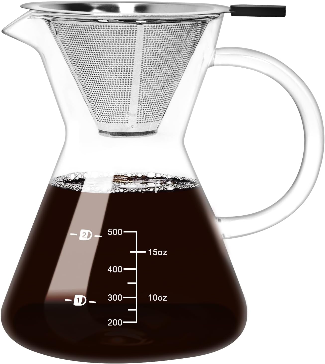 500ML(16.9oz) Glass Pour Over Coffee Maker with Double Stainless Filte - 4 Cup (Approx Refers to 4 oz. Per Cup) Thickened Heat-Resistant Paperless Pour Over Coffee Dripper Perfect Extraction for Home