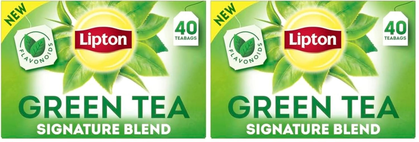 Lipton Signature Blend Green Tea Bags, Unsweetened Teabags for Hot Tea or Iced Tea with Caffeine and Flavonoids, 40 Total Tea Bags (Pack of 2)
