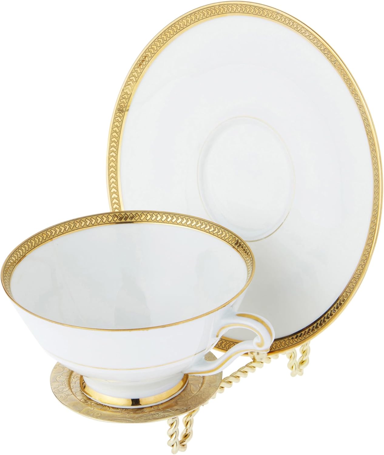 Bard's Ornate Twisted Shiny Gold-toned Cup and Saucer Stand, 3" H x 2.75" W x 4" D, Pack of 12