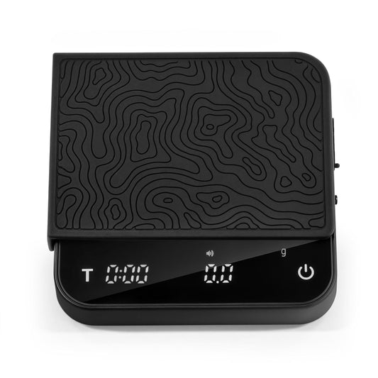 Mini Coffee Scale with Timer – Digital Barista Weight Scale with Designer-Patterned Tamper Mat, 0.1g High Precision, Portable & Rechargeable for Espresso, Pour Over, Drip, and Kitchen Brewing Use