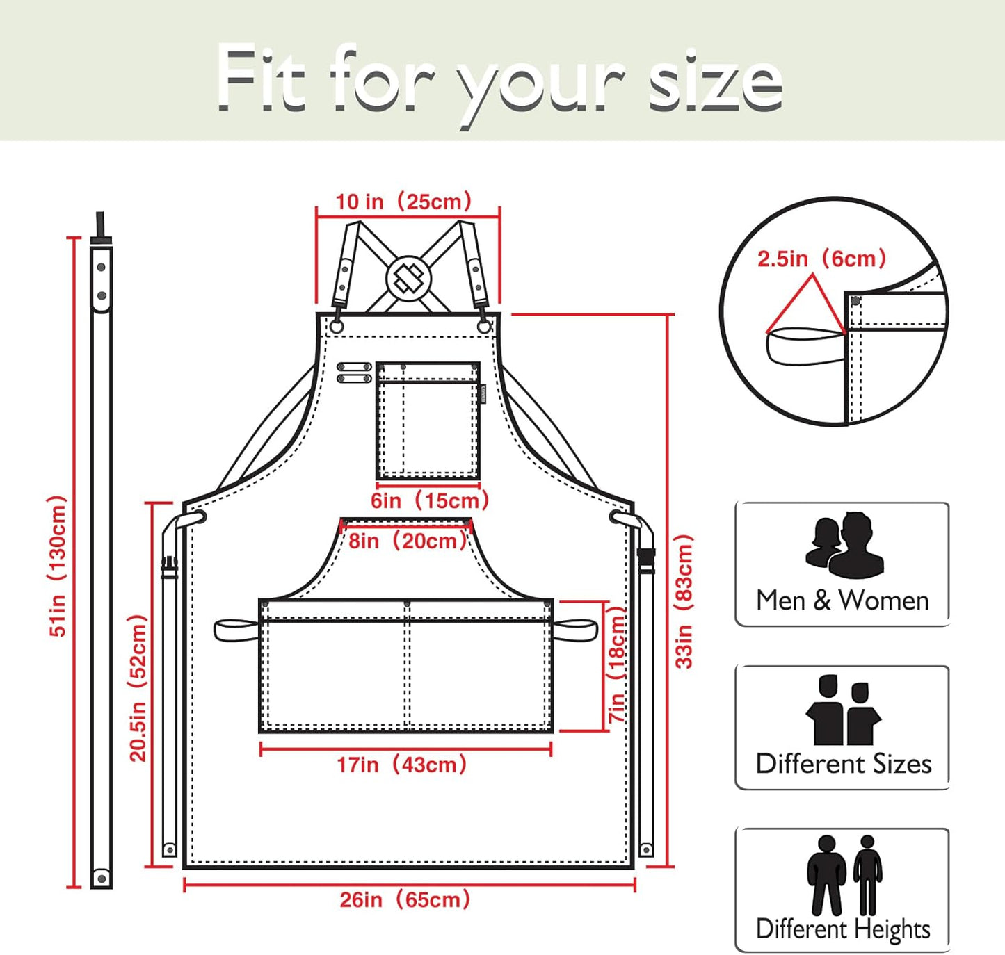 5 Pack Kitchen Apron, Work Apron, Canvas, Multiple Pockets, Gardening, Painting, BBQ, Artist, Carpenter, Sizes M to XXL, White