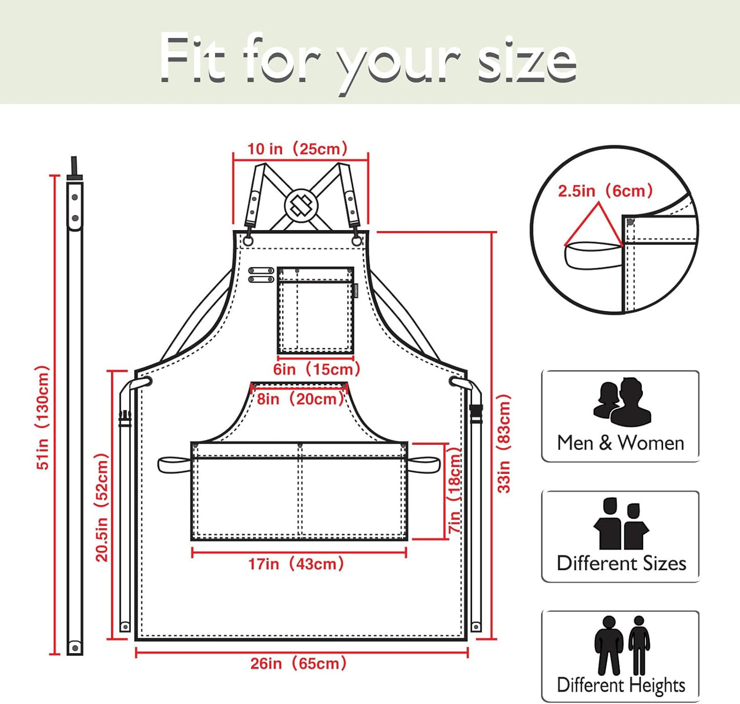 Kitchen Apron, Work Apron, Canvas, Multiple Pockets, Gardening, Painting, BBQ, Artist, Carpenter, Sizes M to XXL, White