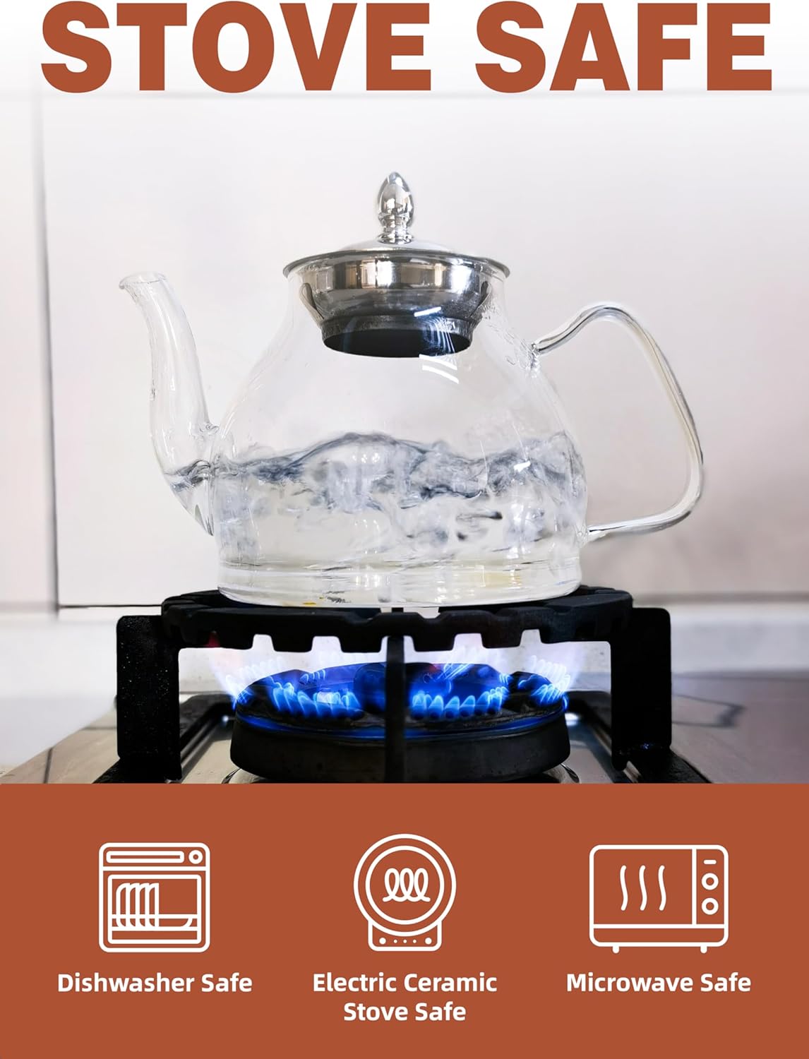 TETWIN Glass Teapot Including 6 Blooming Flower Tea Balls, Stovetop Safe Tea Pot with Removable Infuser for Loose Leaf Tea, 1000ml / 33.8oz