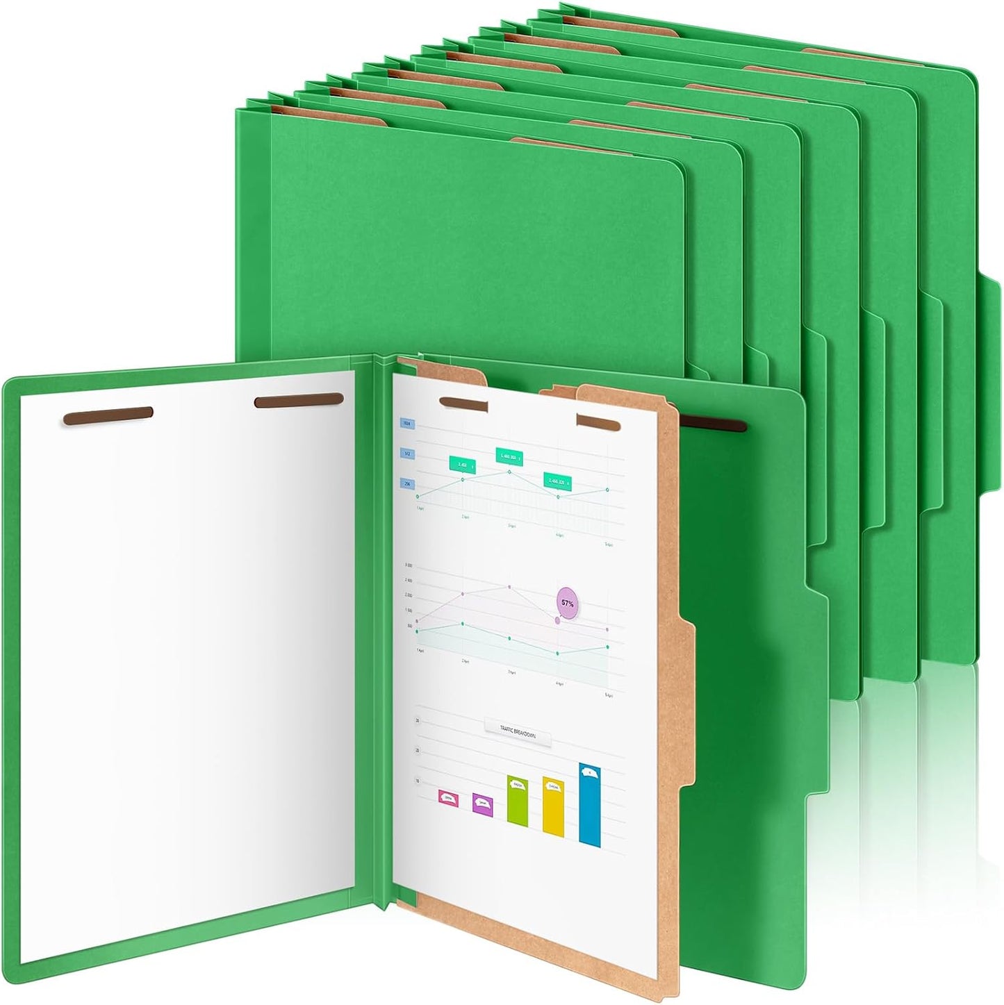 12 Pcs Classification Folders Letter Size, Back to School Supply for Teacher, Student, 1 Divider Pressboard File Folder Bulk with 2 Fasteners, 3.5 Inch Expanding File Organizer (Green)