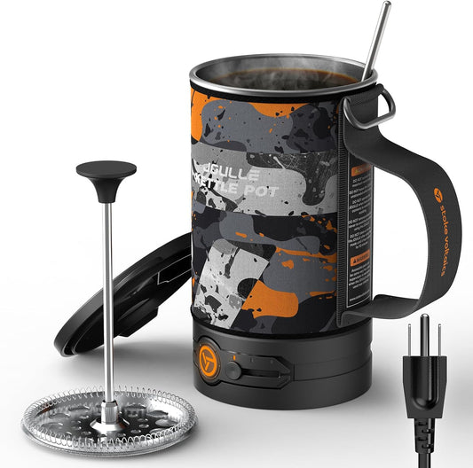 Electric French Press Coffee Maker, 120V Boil Water & Press Coffee 2-in-1, Portable Design for Camping, Travel, 6 Minute Brew Ready