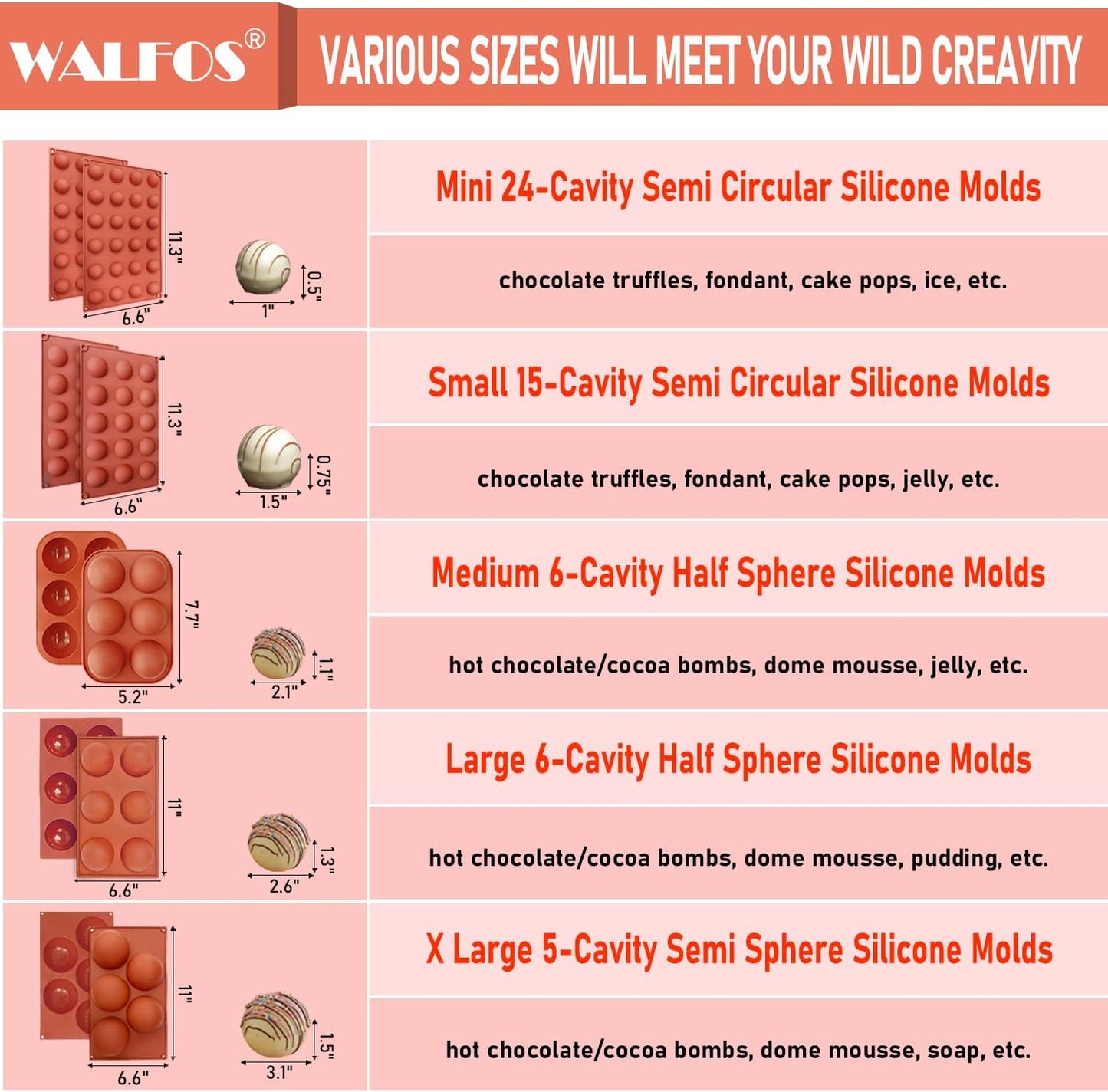 Extra Large 5-Cavity Semi Sphere Silicone Mold, 3 Packs Half Sphere Silicone Baking Molds for Making Chocolate, Cake, Jelly, Dome Mousse