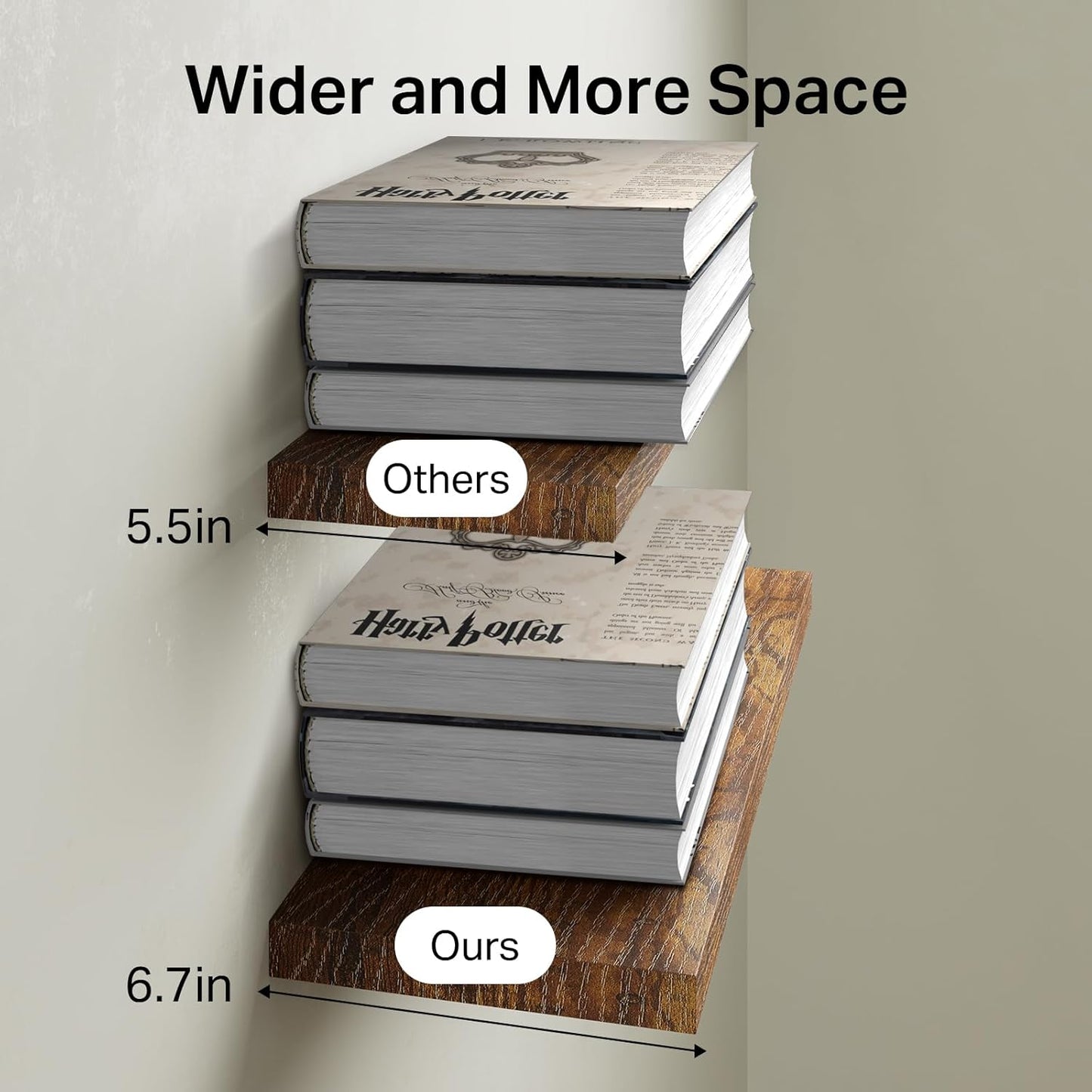 BAYKA Floating Shelves, 22.5 inch Rustic Wood Wall Mounted Shelves for Bedroom, Living Room, Kitchen & Office, Hanging Display Shelf with 22 lbs Capacity (Rustic Brown,Set of 2)