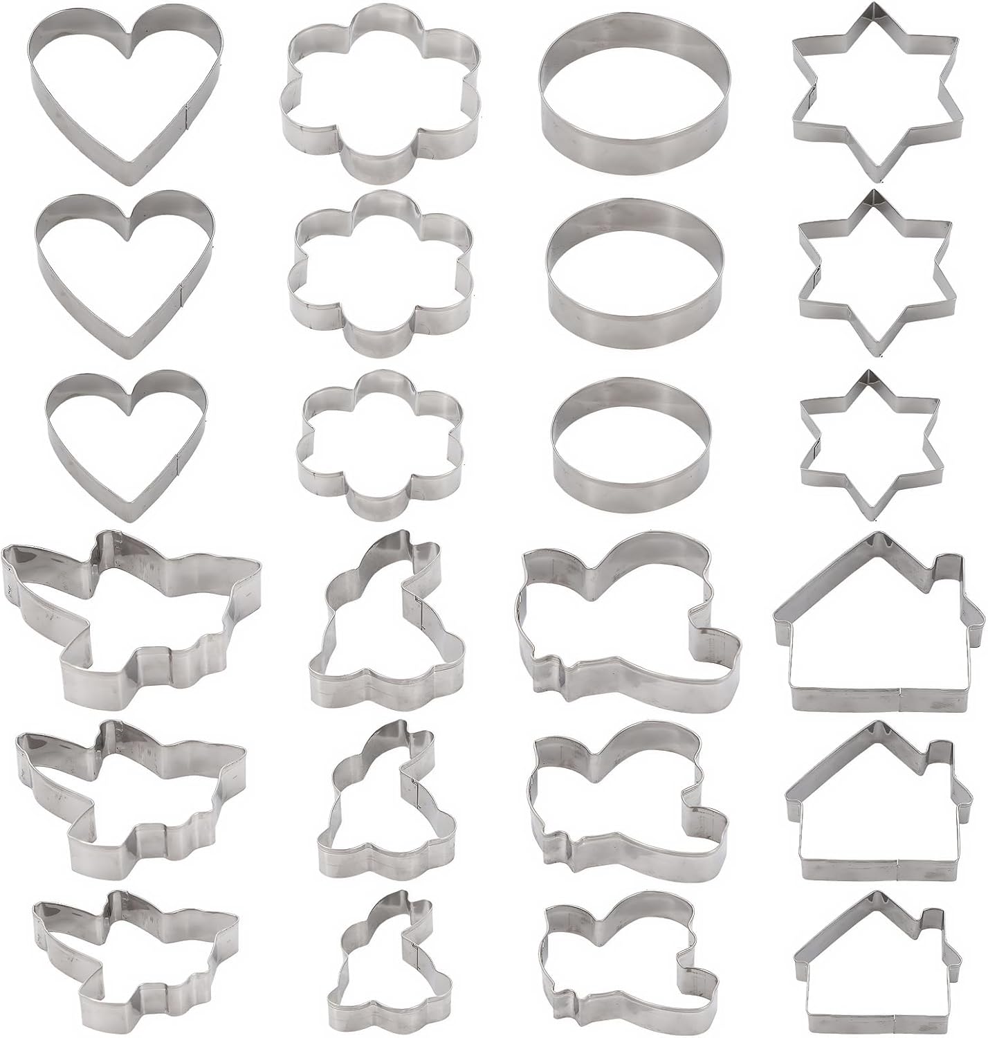 Metal Cookie Cutters Set 24 Pieces, Cookie Cutter -Heart, Star, Round, Flower, Animals for Valentine'S Day Christmas Holiday