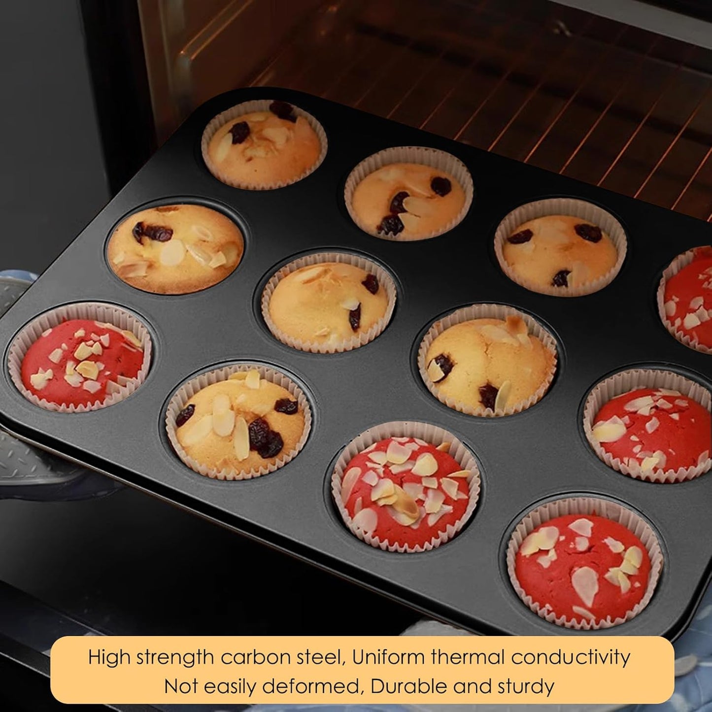 2 Packs Nonstick Round Muffin Baking Pan Tin, 12-Cup Muffin Tin, Cupcake Pans, Cheesecake Pans, Carbon Steel, Black