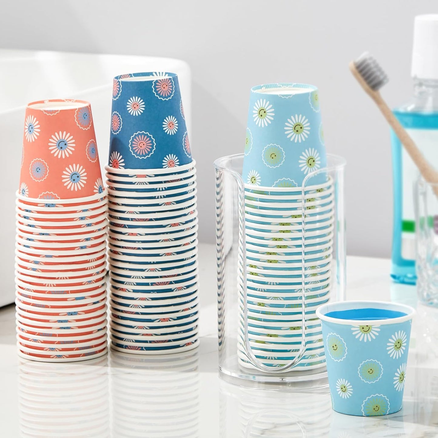 1200 Pack 3 oz Paper Cups, Disposable Bathroom Cups, Mini Mouthwash Cups, Small Cup 3 Ounce for Bathroom, Party, Picnic, BBQ, Travel(Daisy)