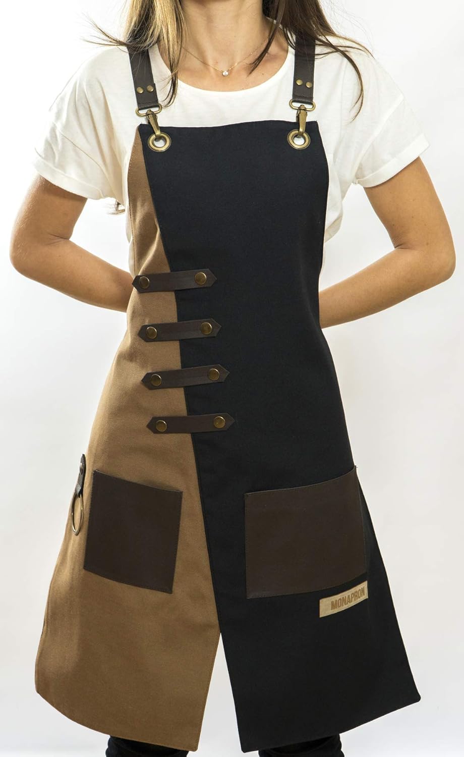 Apron for Women and Men Waterproof Canvas Extra Pocket for Chef Barista Gardening BBQ Grilling Crossback Unisex