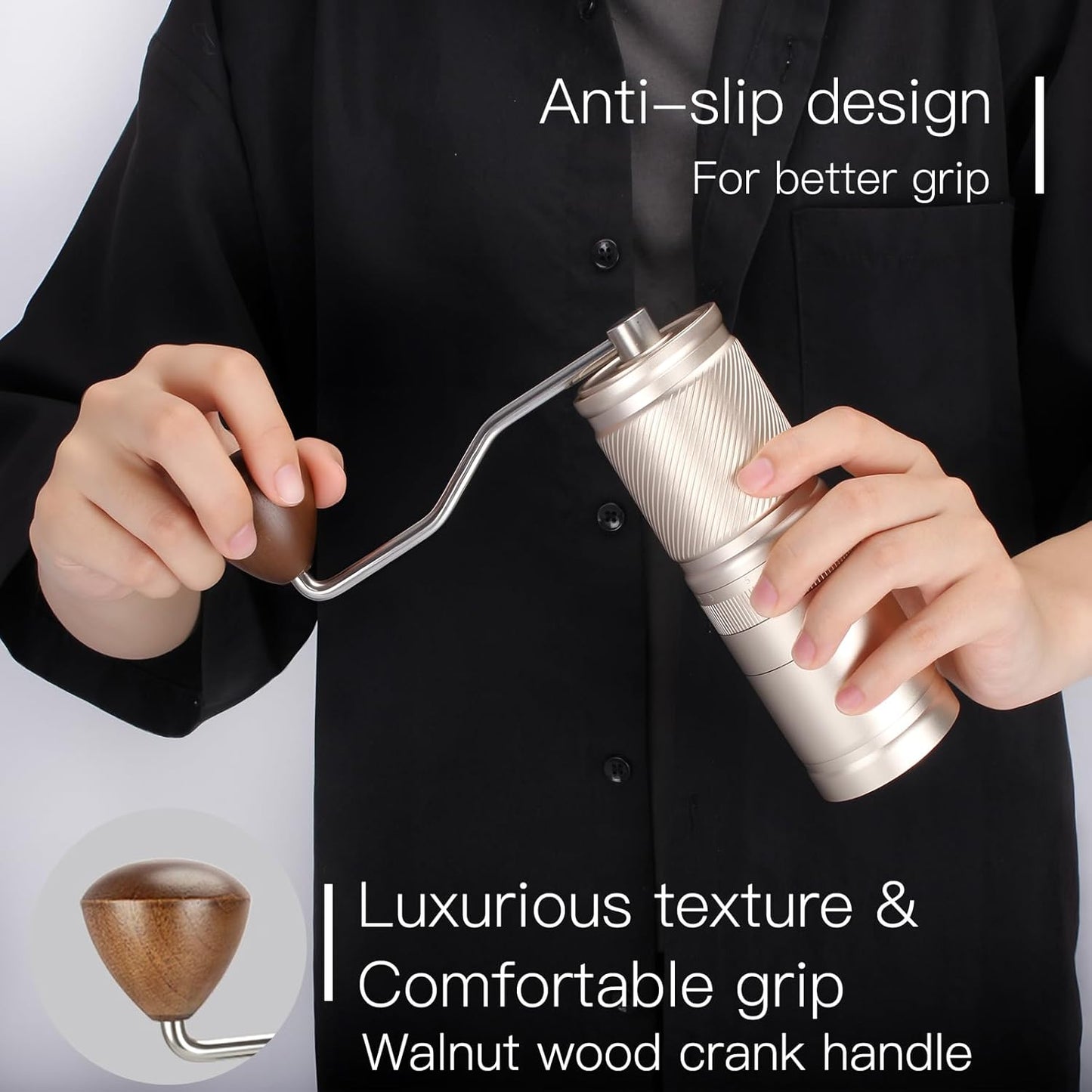 Manual Coffee Grinder with Numerical External Adjustable Setting, Capacity 30g with CNC Stainless Steel Conical Burr (gold)