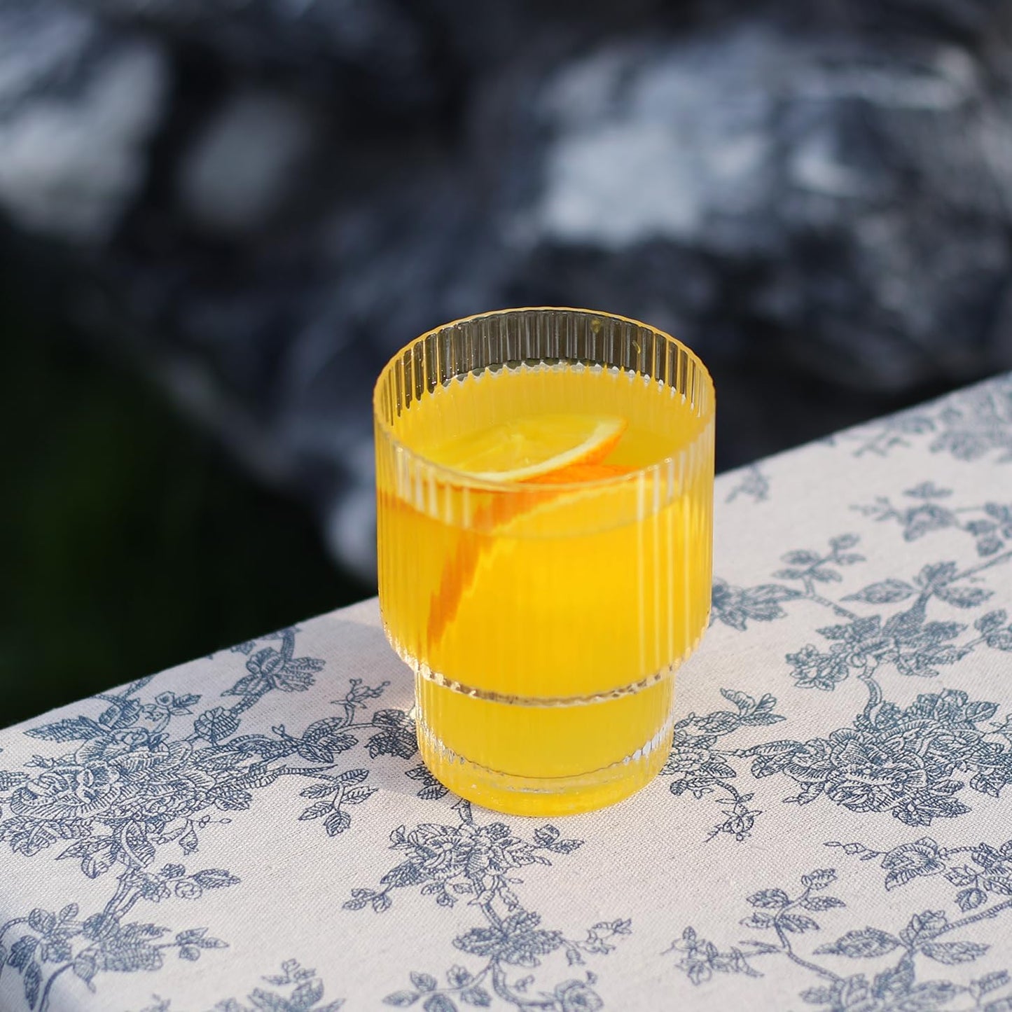 Ribbed Glassware Set of 2, 11oz Clear-Short Origami Style Drinking Glass Cup, Iced Coffee, Cocktail, Beer, Juice Drinking Glasses