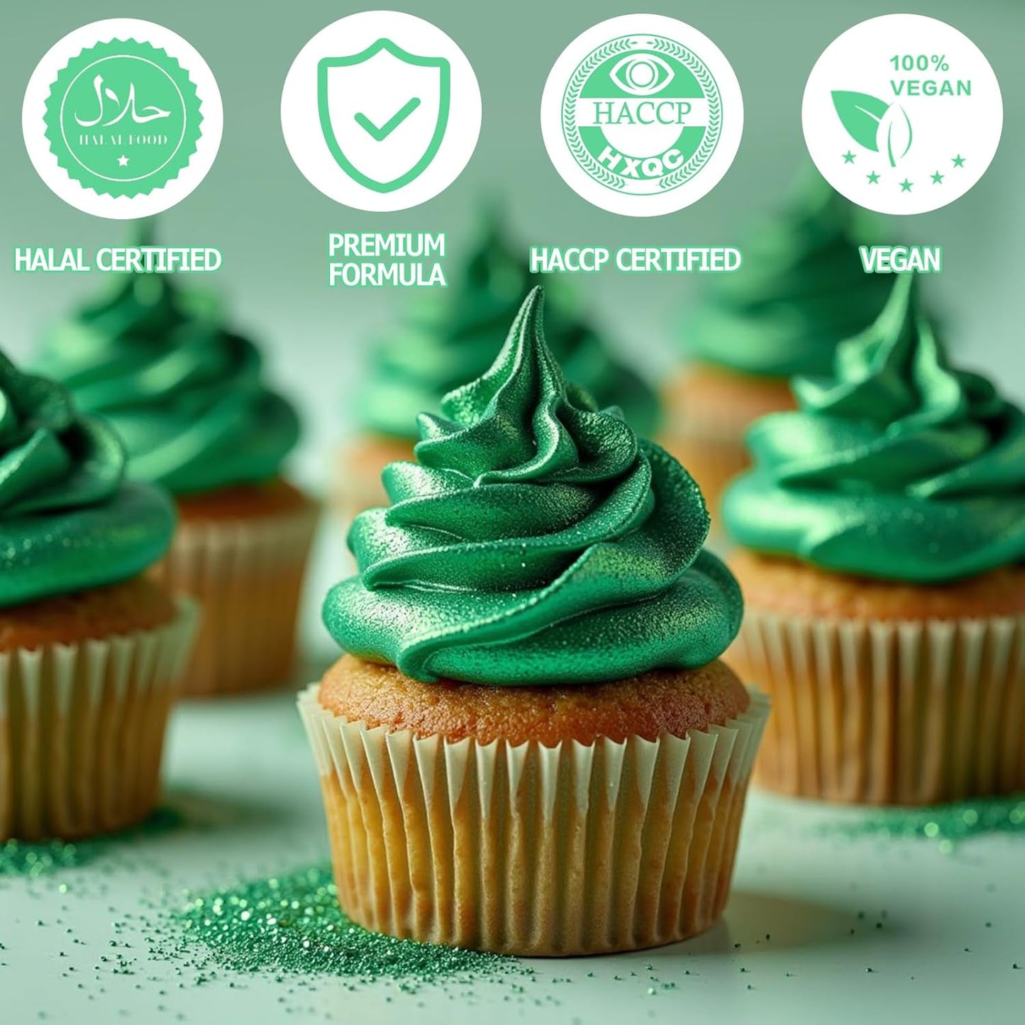 Nomeca Edible Glitter for Drinks Cakes, 8 grams Food Grade Luster Dust Sprinkles Glitter for Cake Decorations, DIY Cocktails, Beverages & Cake Decorating, Dessert Cake Topper (11-Fruit Green)