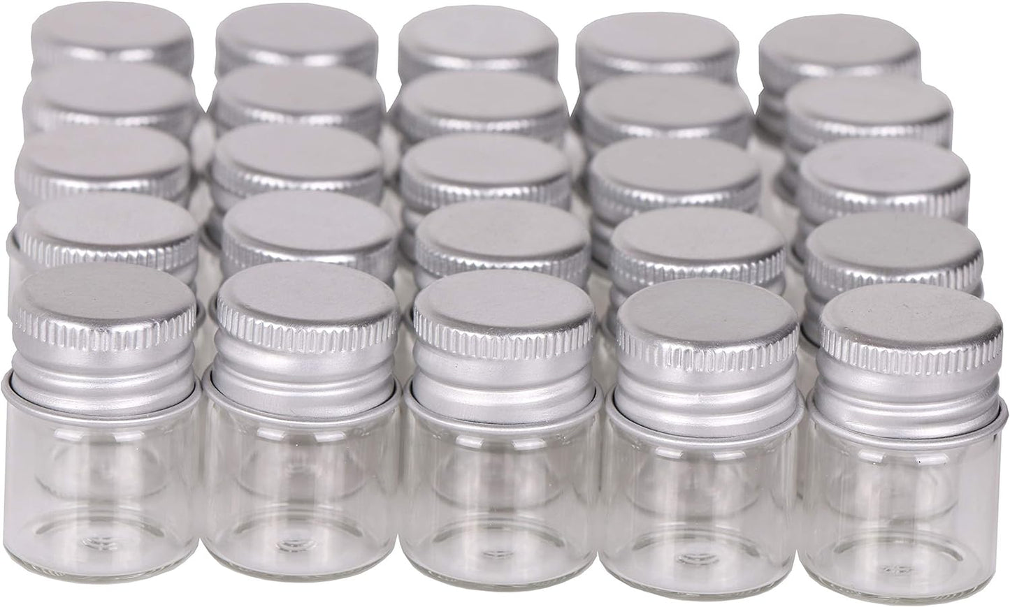 MaxMau Mini Glass Bottles with Screw Caps 5ml 24 Sets Aluminum Top Metal Lids 5 Milliliter Tiny Vials Small Jars DIY Storage Art Craft Decor