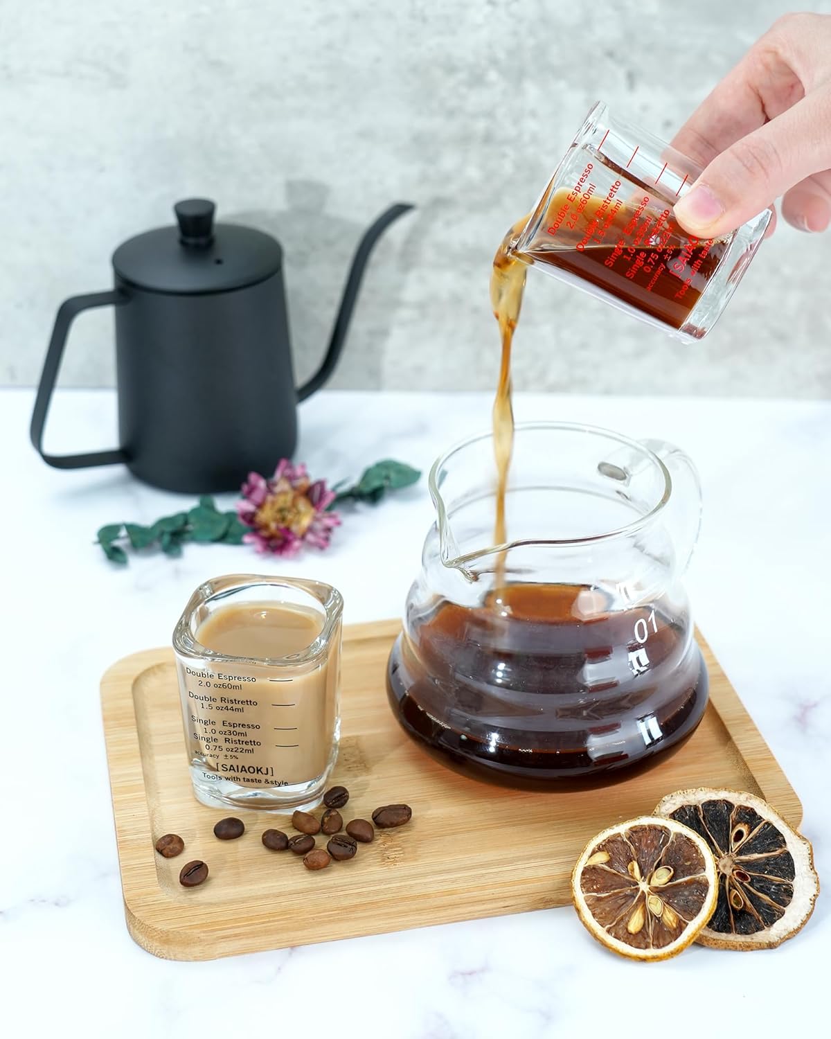 Shot Glasses Measuring Cup Set 2PACK Espresso Shot Glasses Liquid Heavy Glass 2oz/60ml(Black)